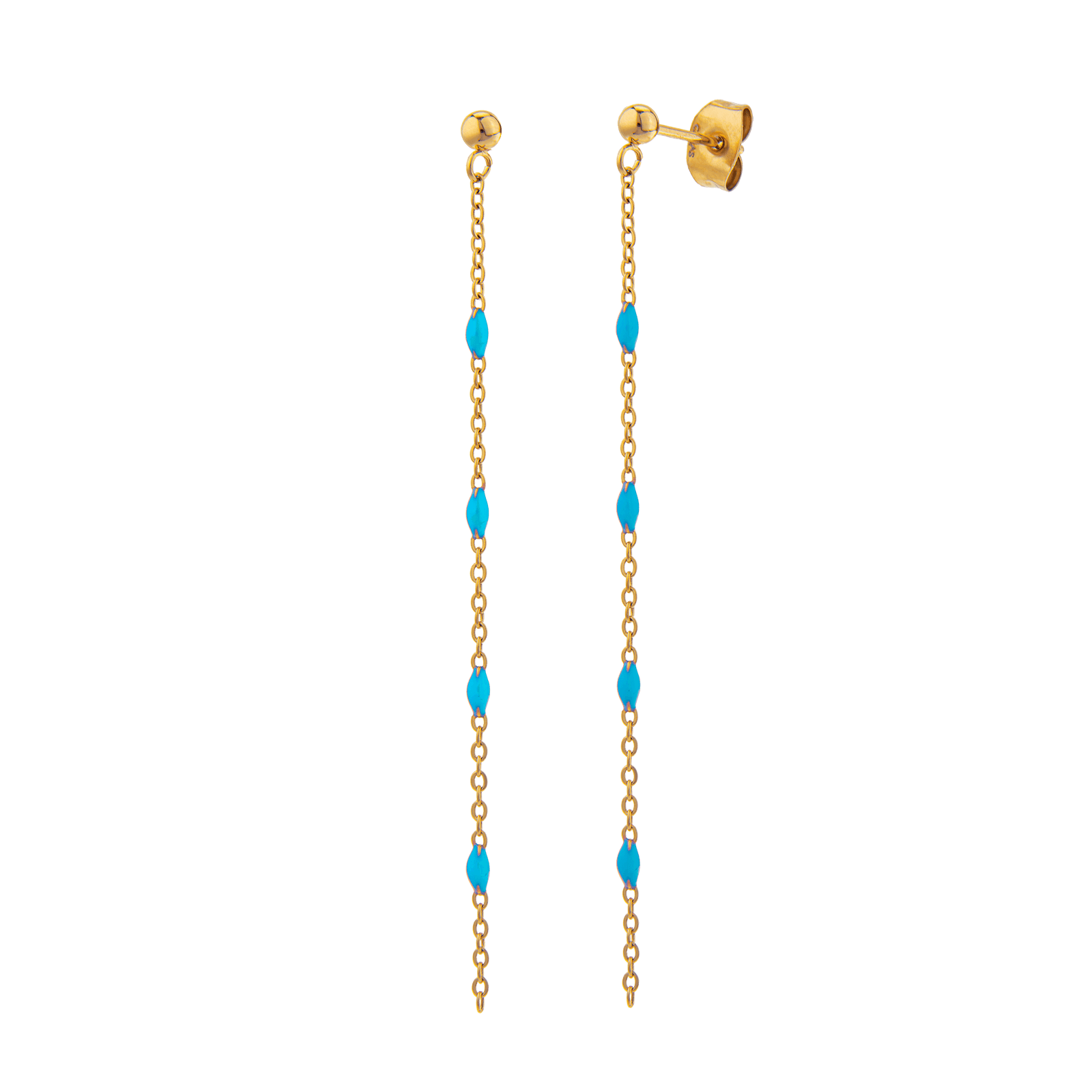 boucles d'oreilles callas acier doré pendentif boules époxy bleu turquoise 6 mm