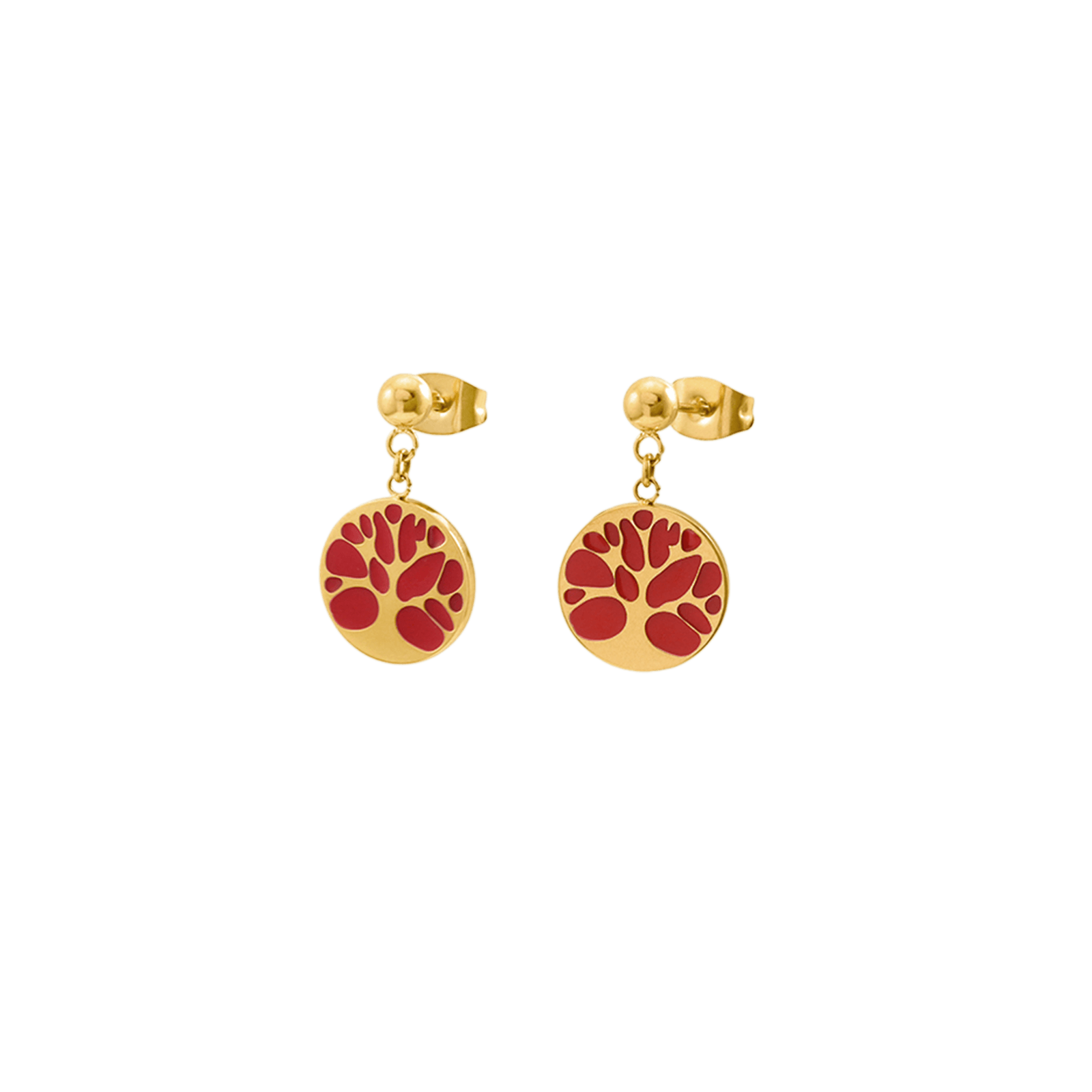Boucles d'Oreilles Callas Pendentif arbre de vie Émail rouge Acier rose