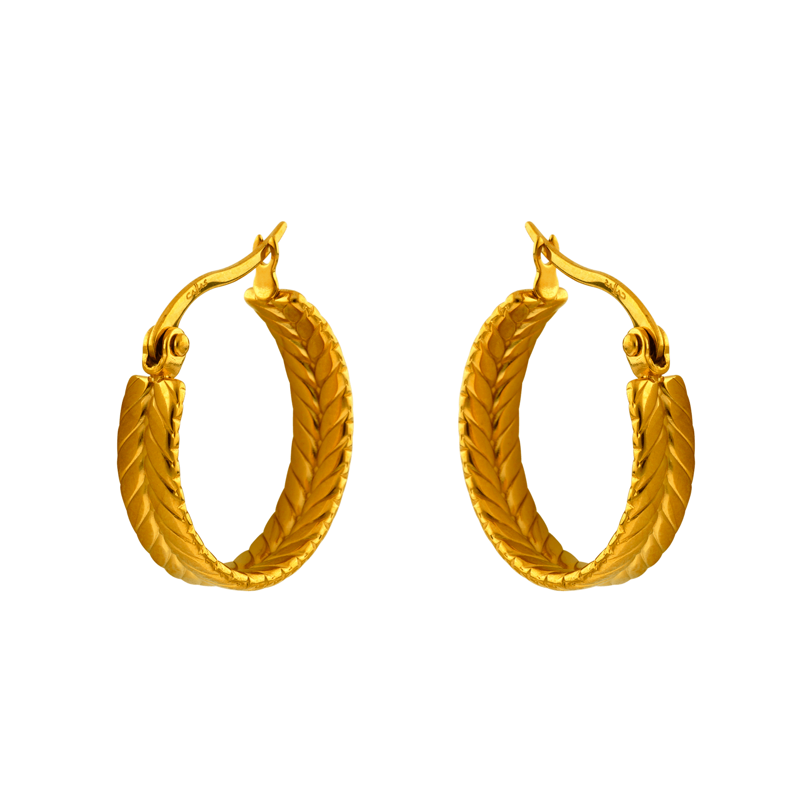 Créoles Callas Acier doré cercle maille serpent plat 25 millimètres