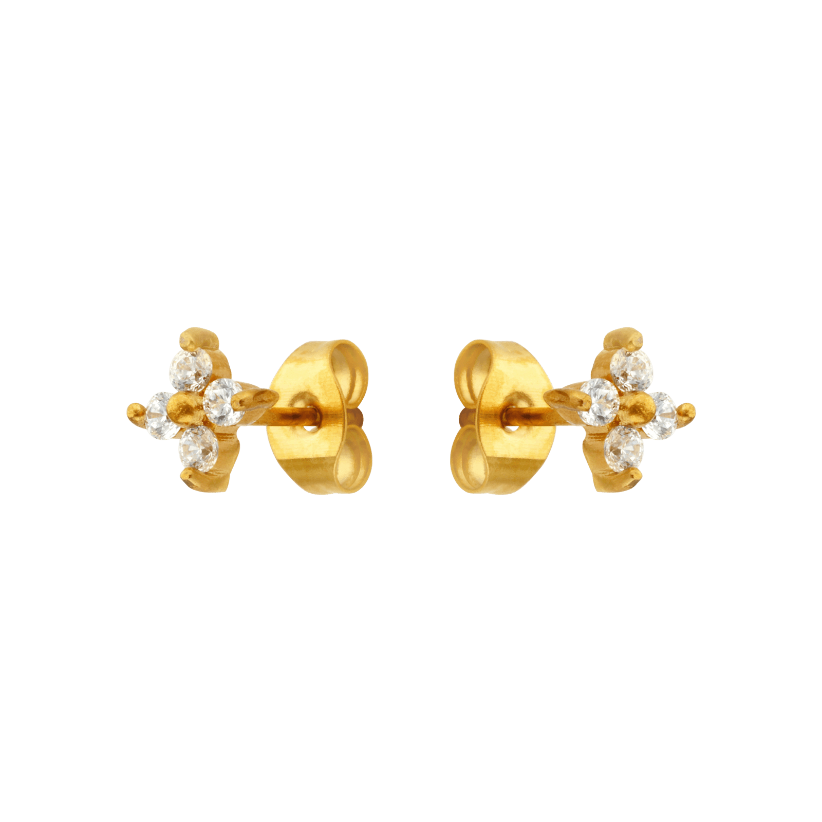 Boucles d'Oreilles Callas Acier doré duo chaîne fleur et Oxyde de Zirconium
