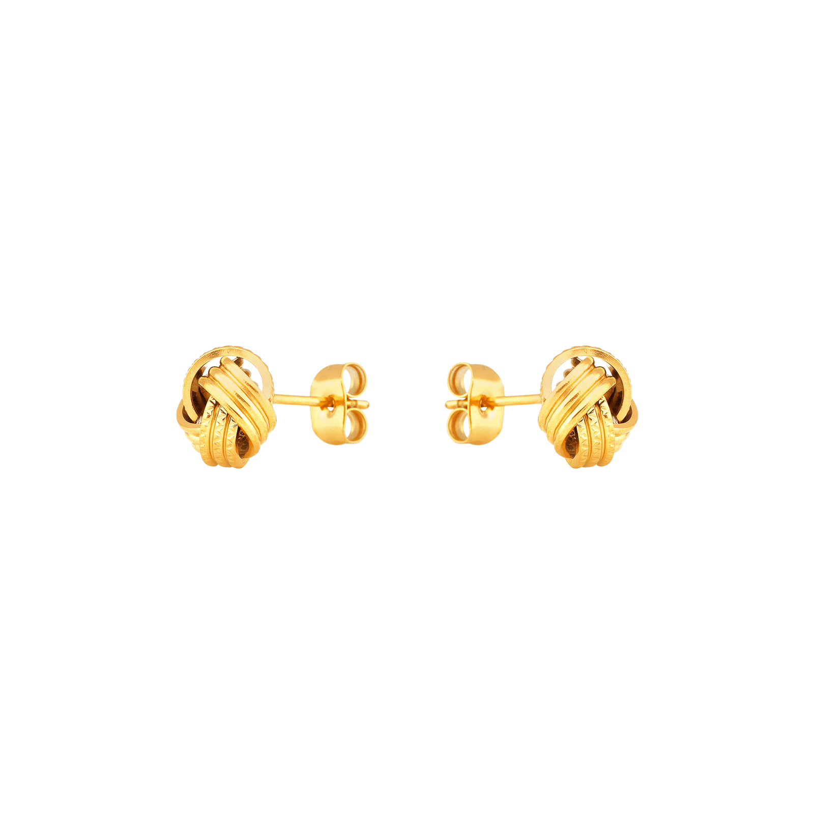 Boucles d'Oreilles Callas Acier doré Nœud Lisse et Godronné 10 millimètres