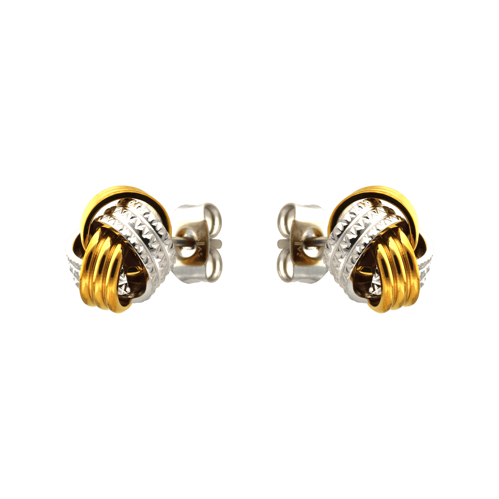 Boucles d'Oreilles Callas Acier Bicolore Nœud Lisse et Godronné 10 millimètres