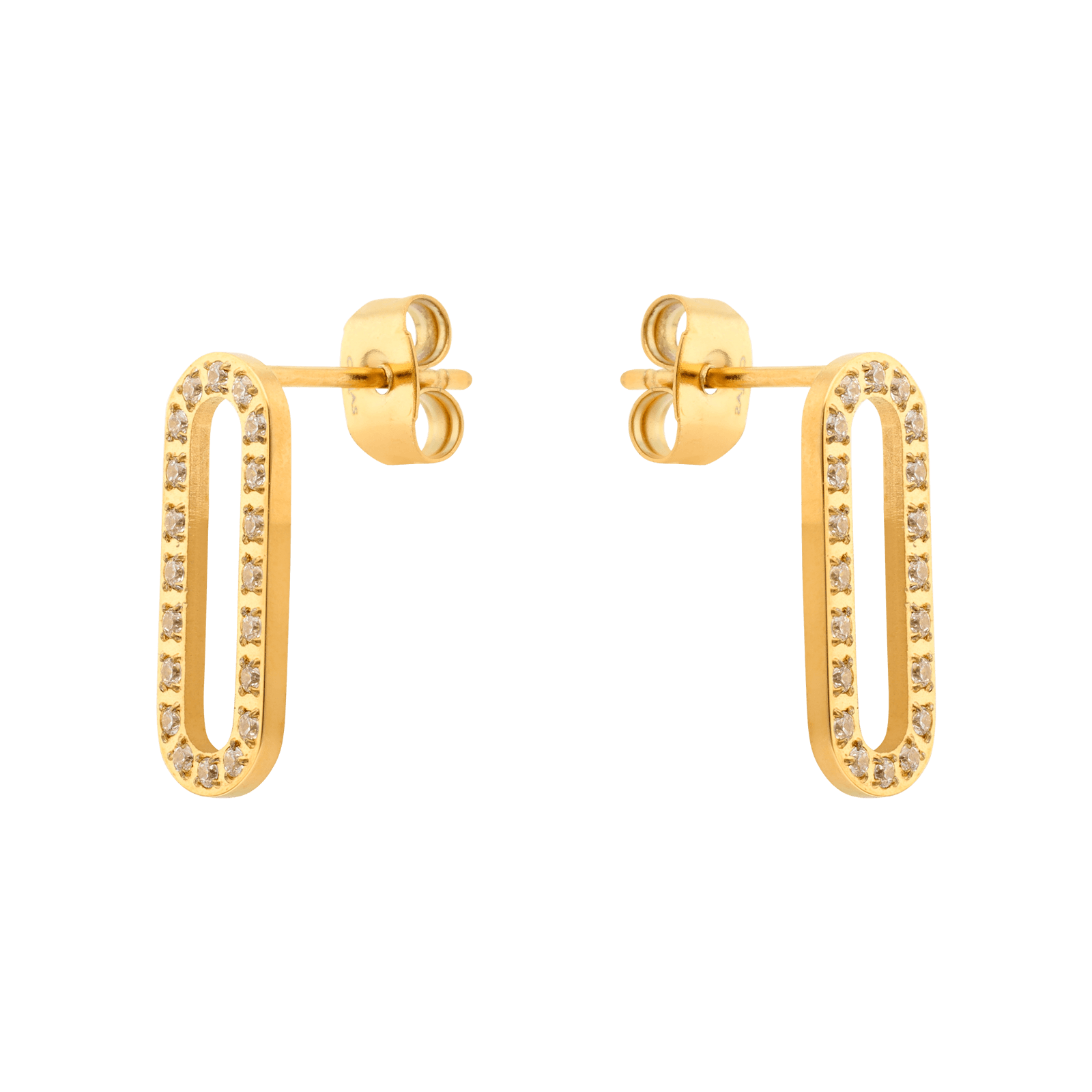 boucles d'oreilles callas acier doré ovale zirconia cubique blanc