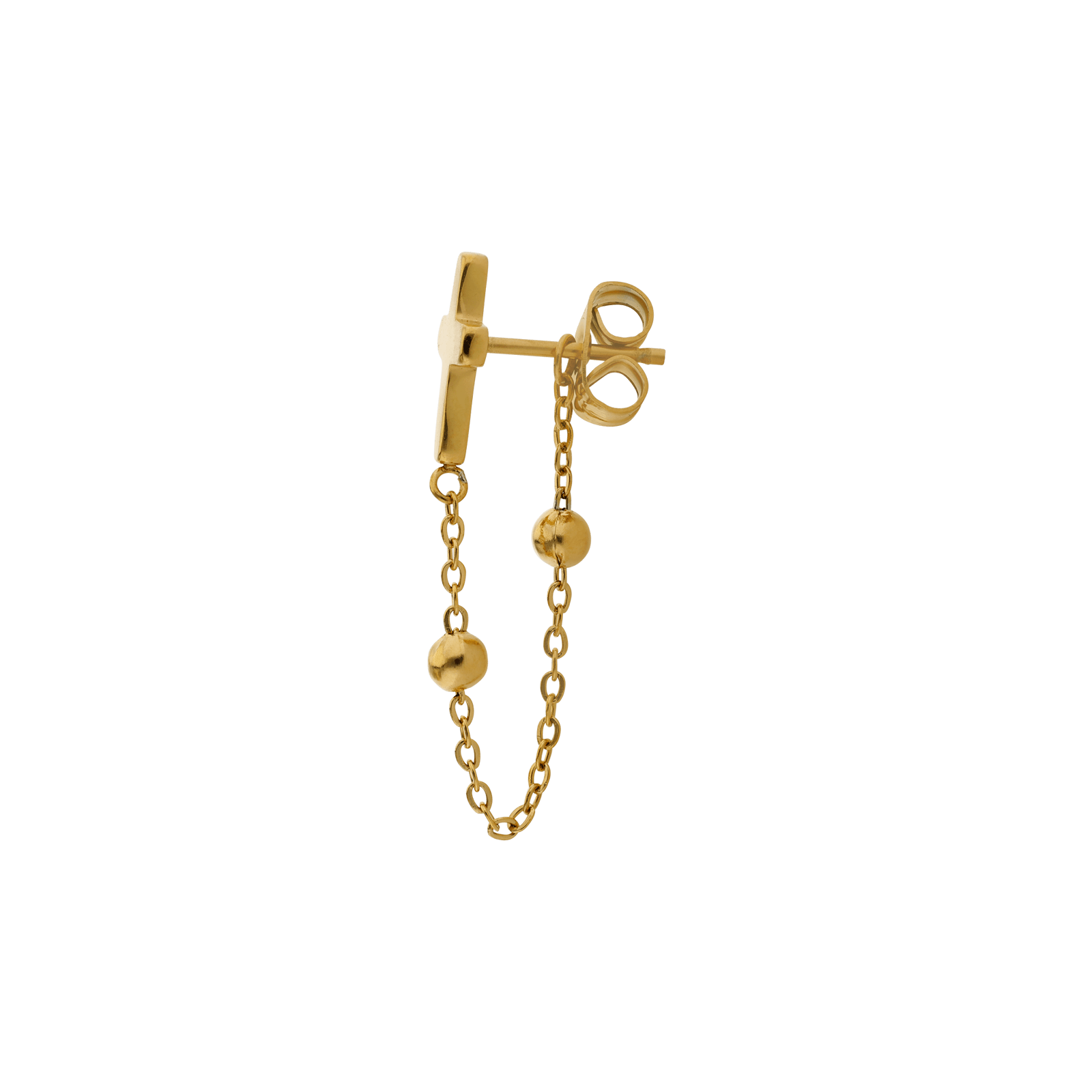 boucles d'oreilles callas acier doré croix chaîne fine boule 3 mm