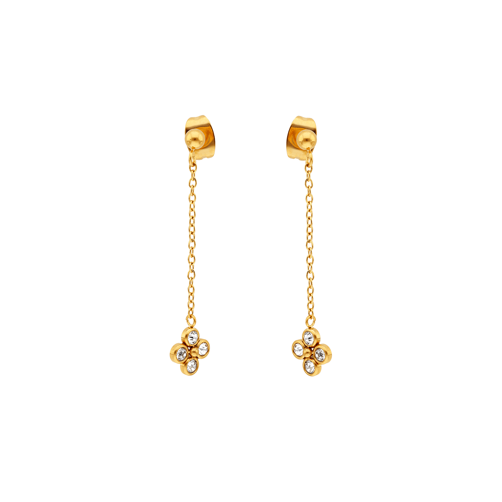 boucles d'oreilles callas acier doré pendentif fleur oxyde de zirconium