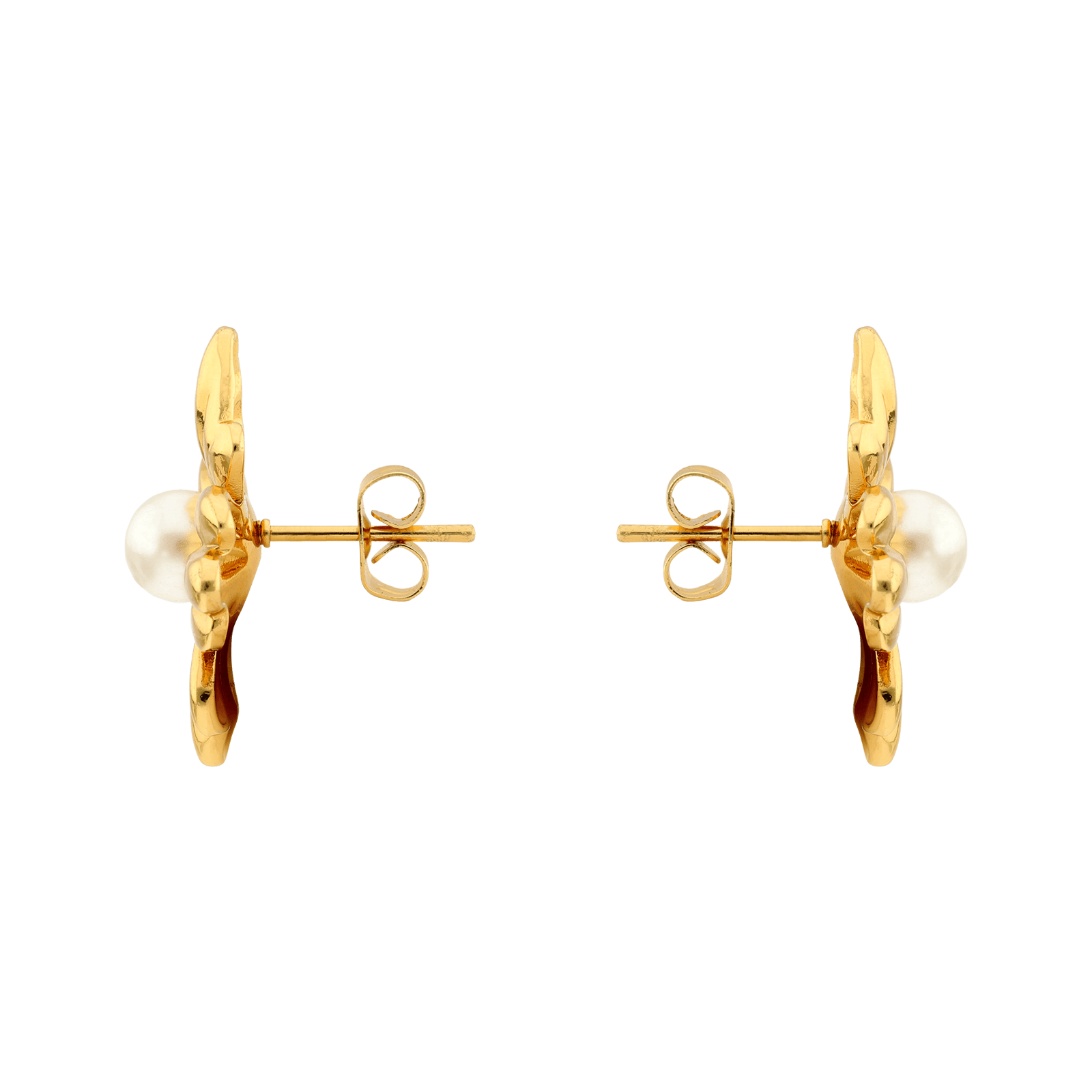 boucles d'oreilles callas acier doré fleur perle 22mm