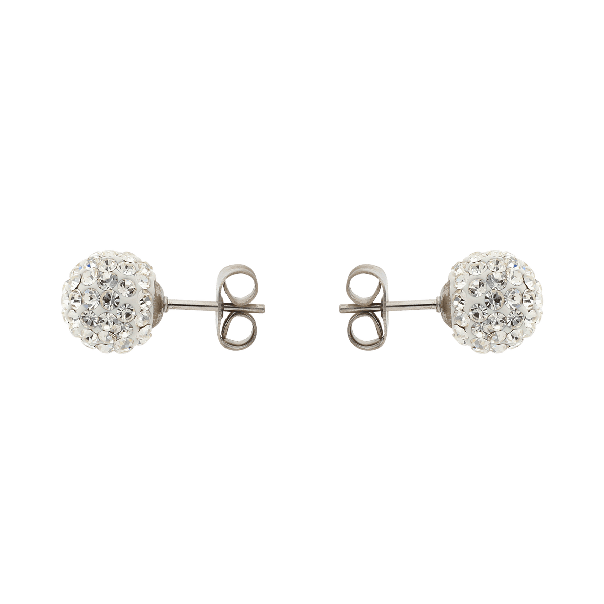Boucles D'oreilles Acier Boule Cristal 8mm