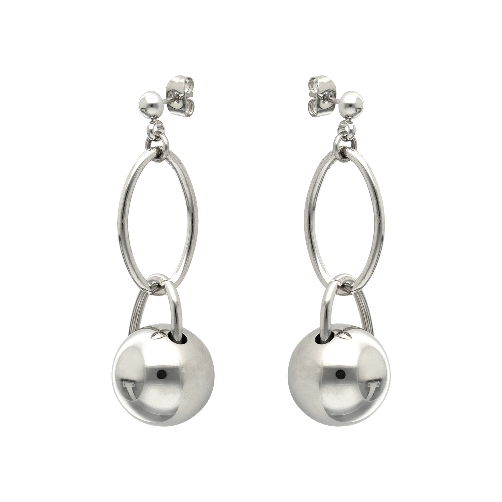 Boucles d'Oreilles pendante boule Callas Acier