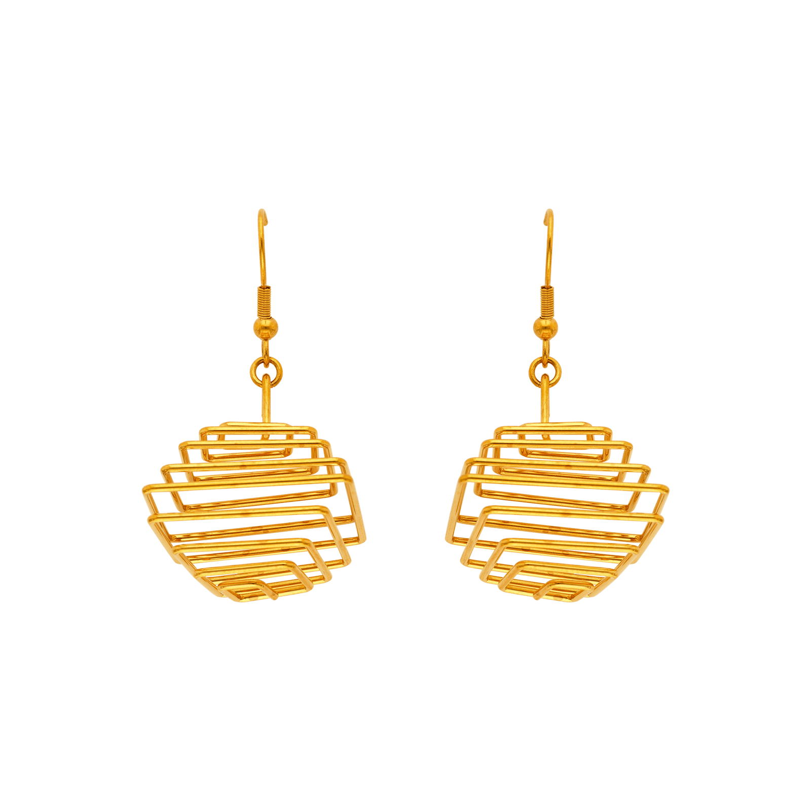 Boucles d'Oreilles Pendentif Callas spirale carrée Acier doré