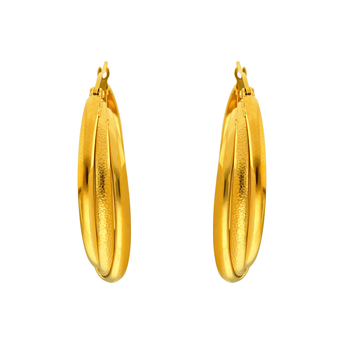 Créoles Acier Jaune 30mm Tube Lisse Et Sablé 9mm