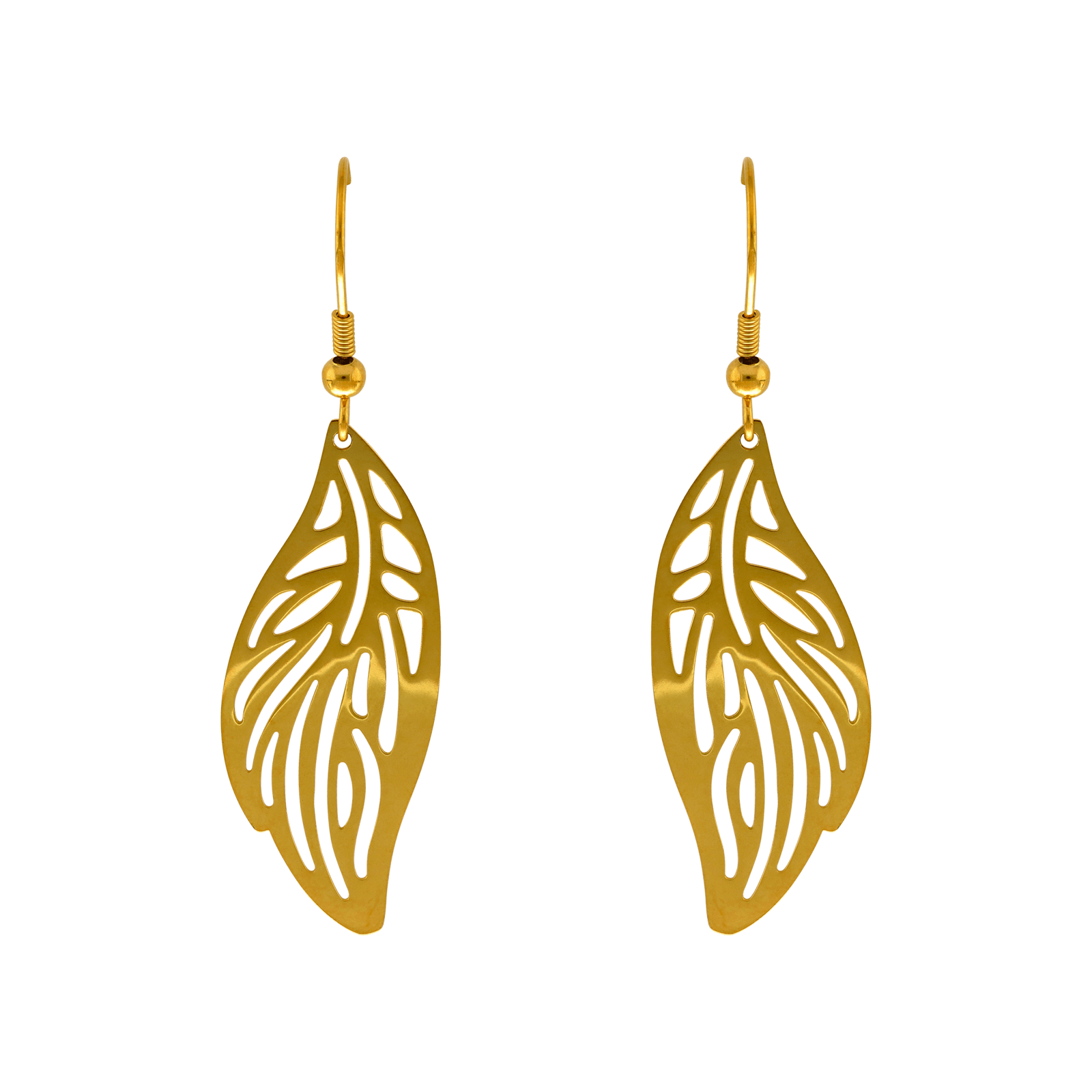 boucles d'oreilles callas crochet acier 1 feuille ajouré doré