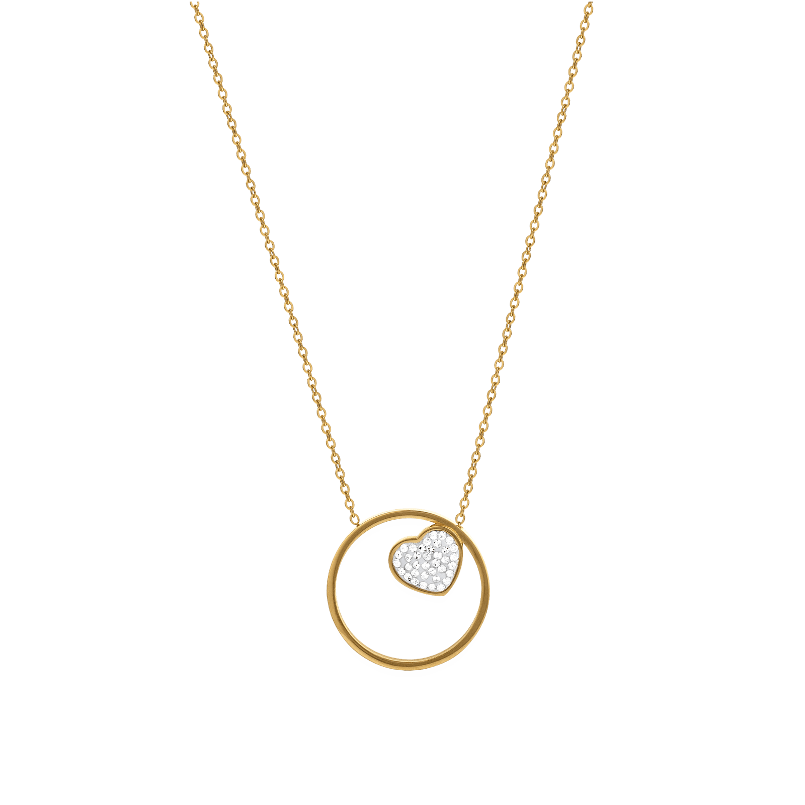 Collier Callas Acier cercle et coeur et cristal 42 plus 3 centimètres