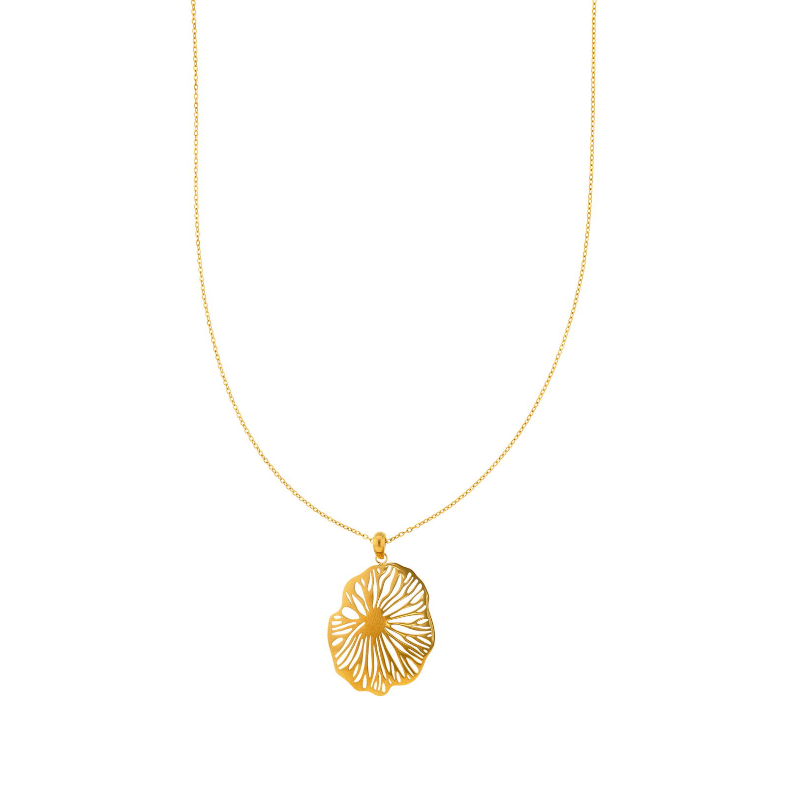 Collier Callas Acier doré Pendentif fleur ajouré 42 plus 3 centimètres