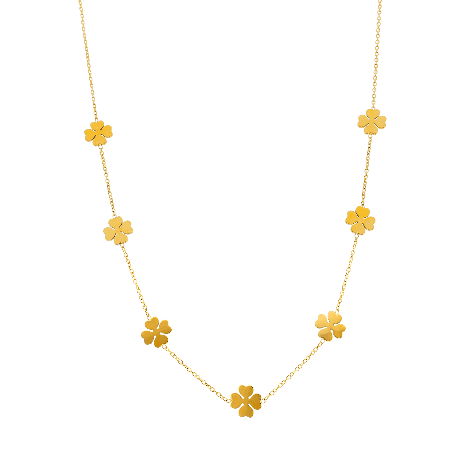Collier Acier Jaune Trèfles Cœurs 8mm Chaîne 1.2mm 42A45cm