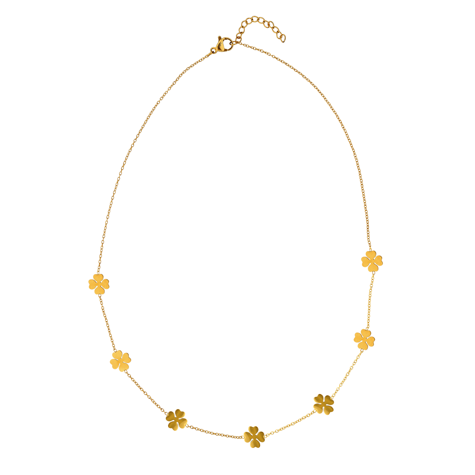 Collier Acier Jaune Trèfles Cœurs 8mm Chaîne 1.2mm 42A45cm