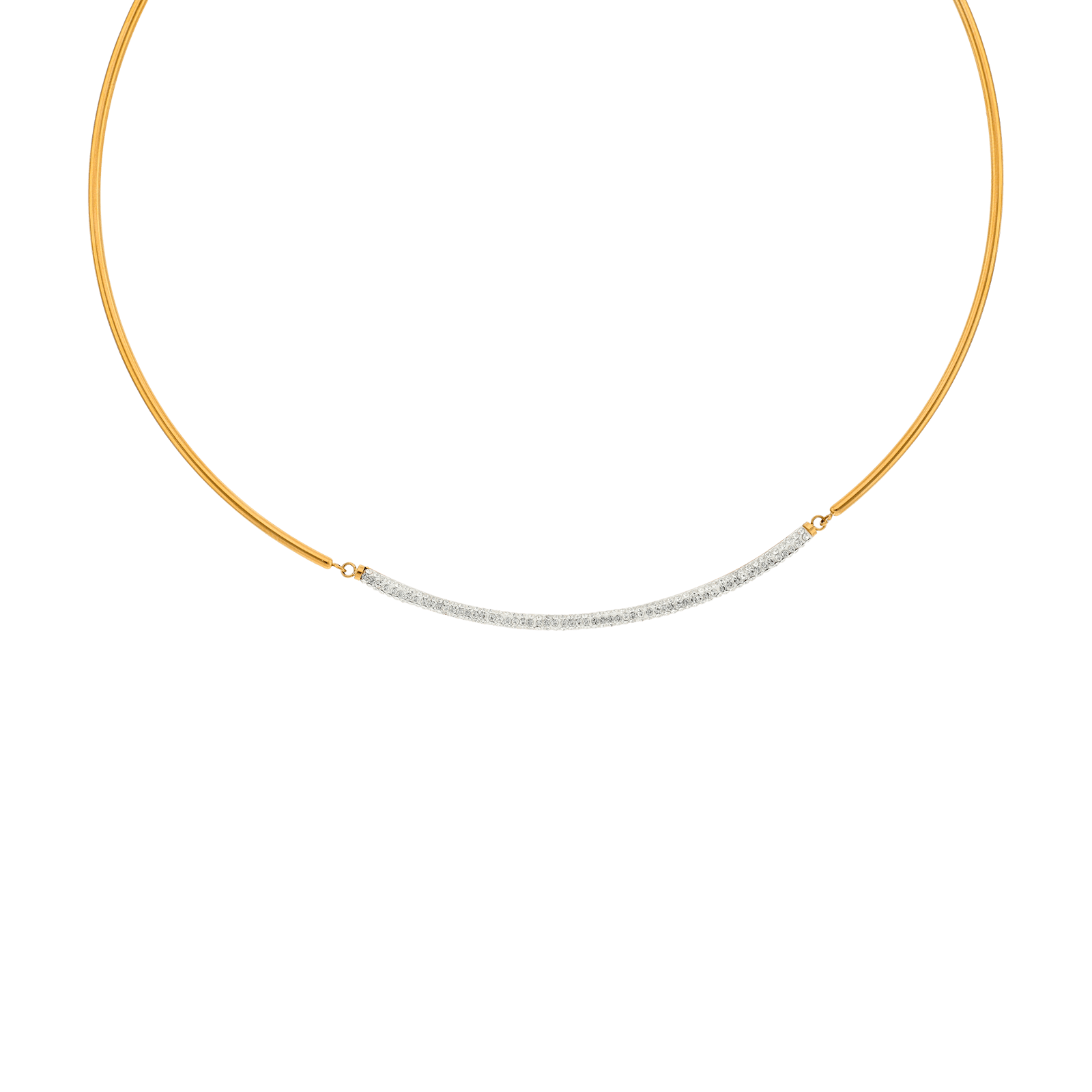 Collier Callas Acier doré tube articulé centre Cristal 32 plus 7 centimètres