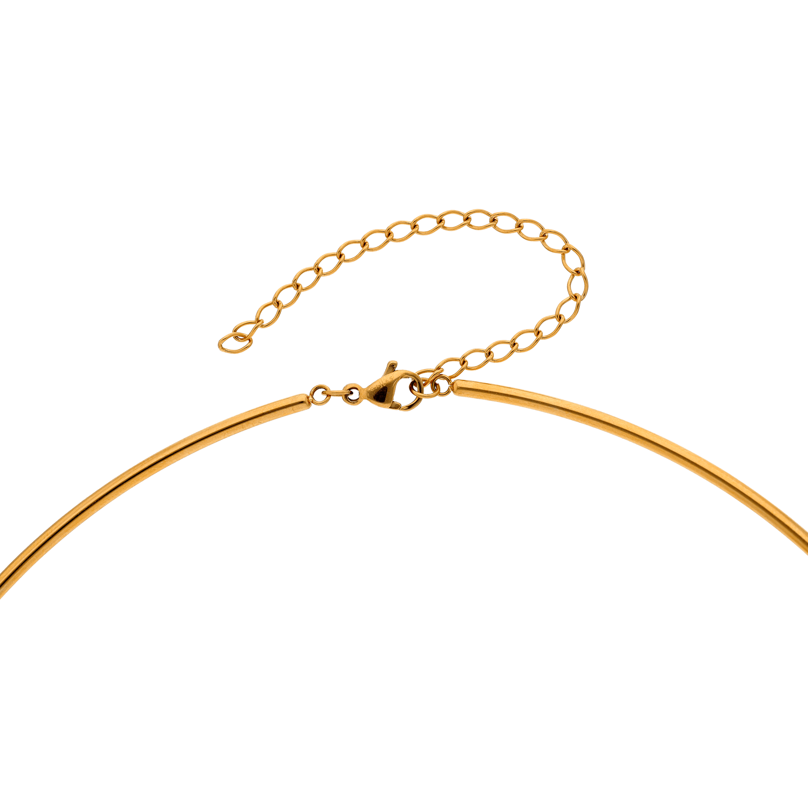 Collier Callas Acier doré tube articulé centre Cristal 32 plus 7 centimètres