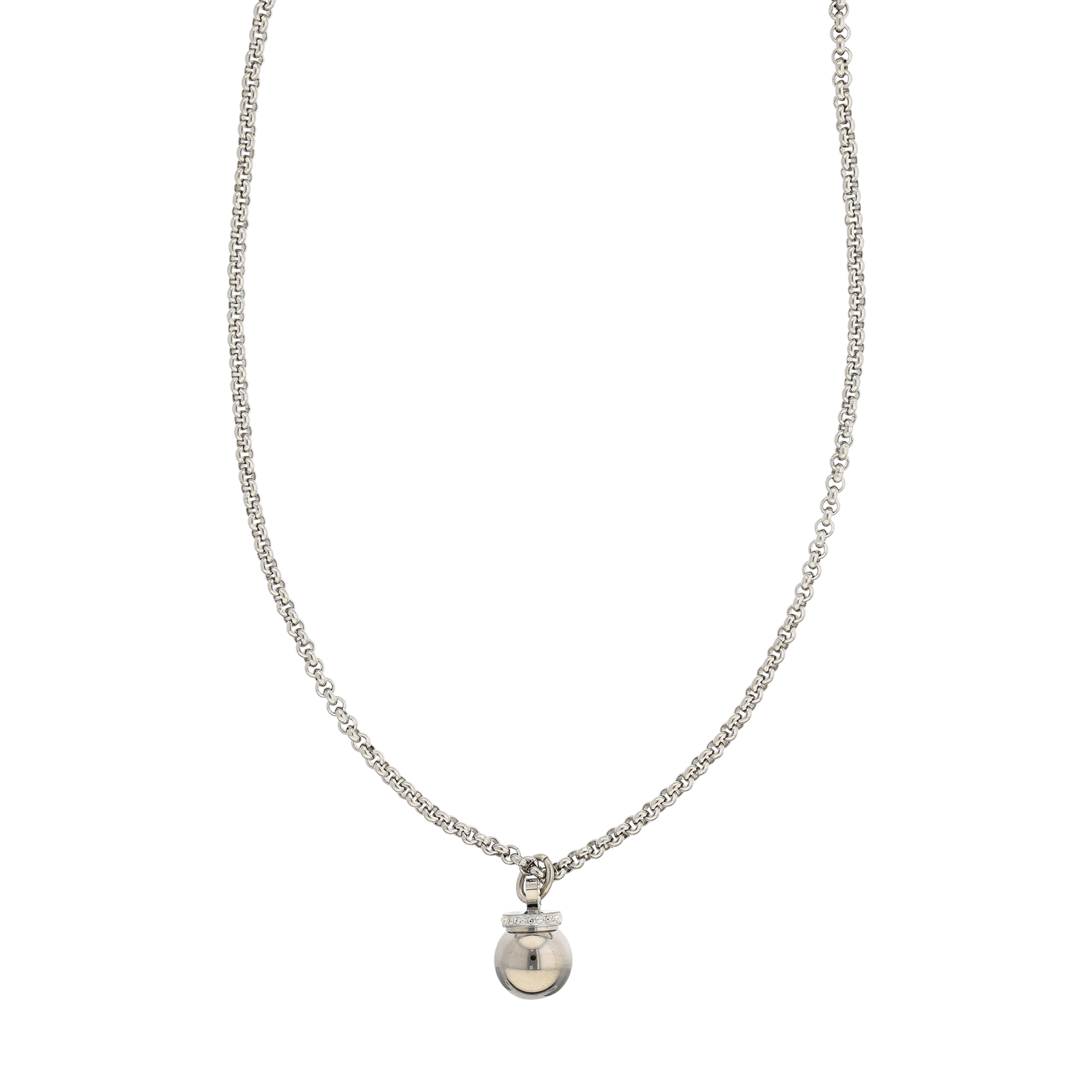 Collier Callas Acier boule et anneau cristal 40 plus 5 centimètres