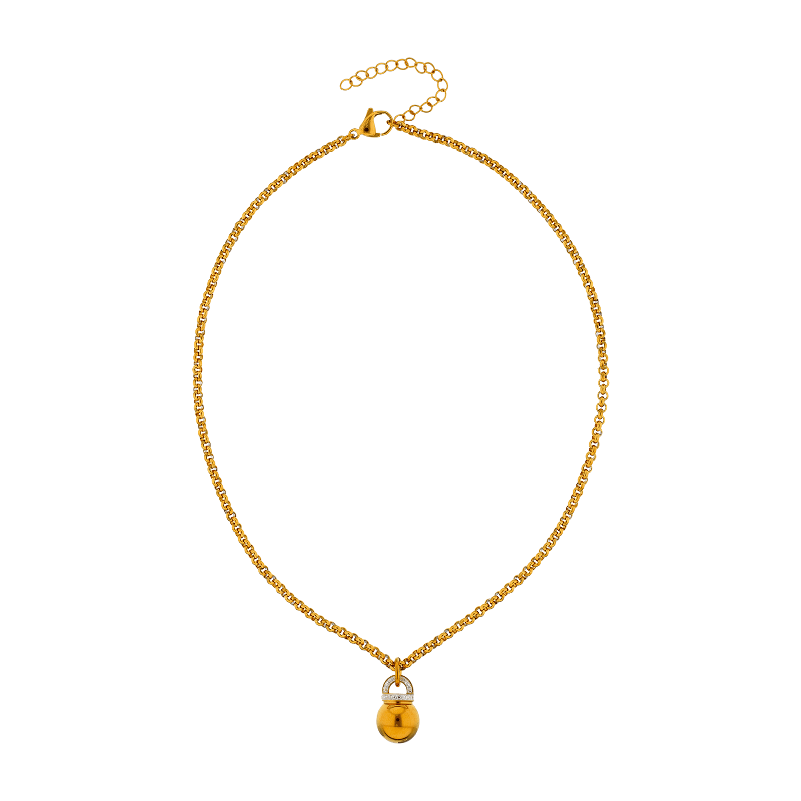 Collier Callas Acier doré Boule et anneau Cristal 40 plus 5 centimètres