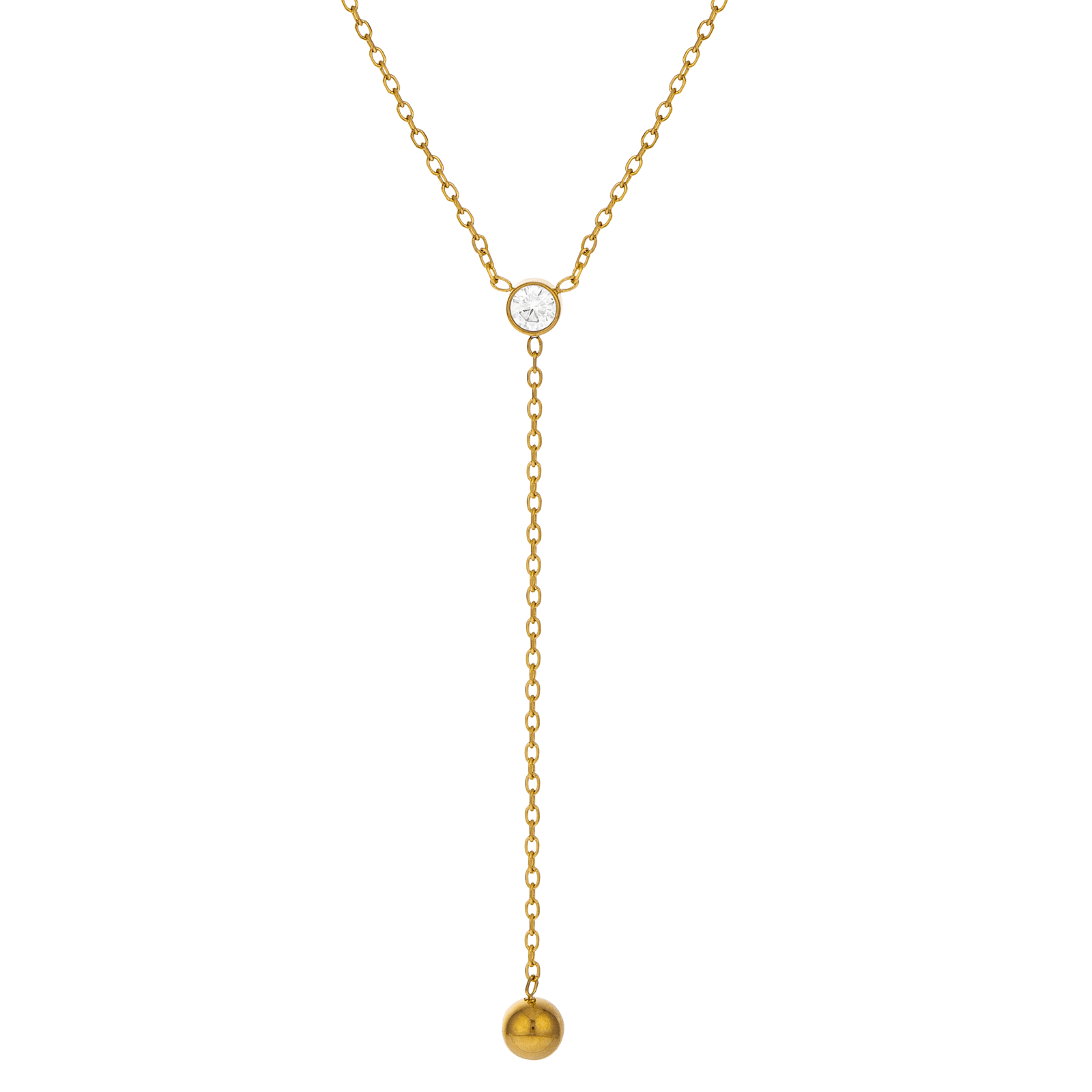 collier callas acier centre oxyde de zirconium pendentif boule doré 46.5+6cm