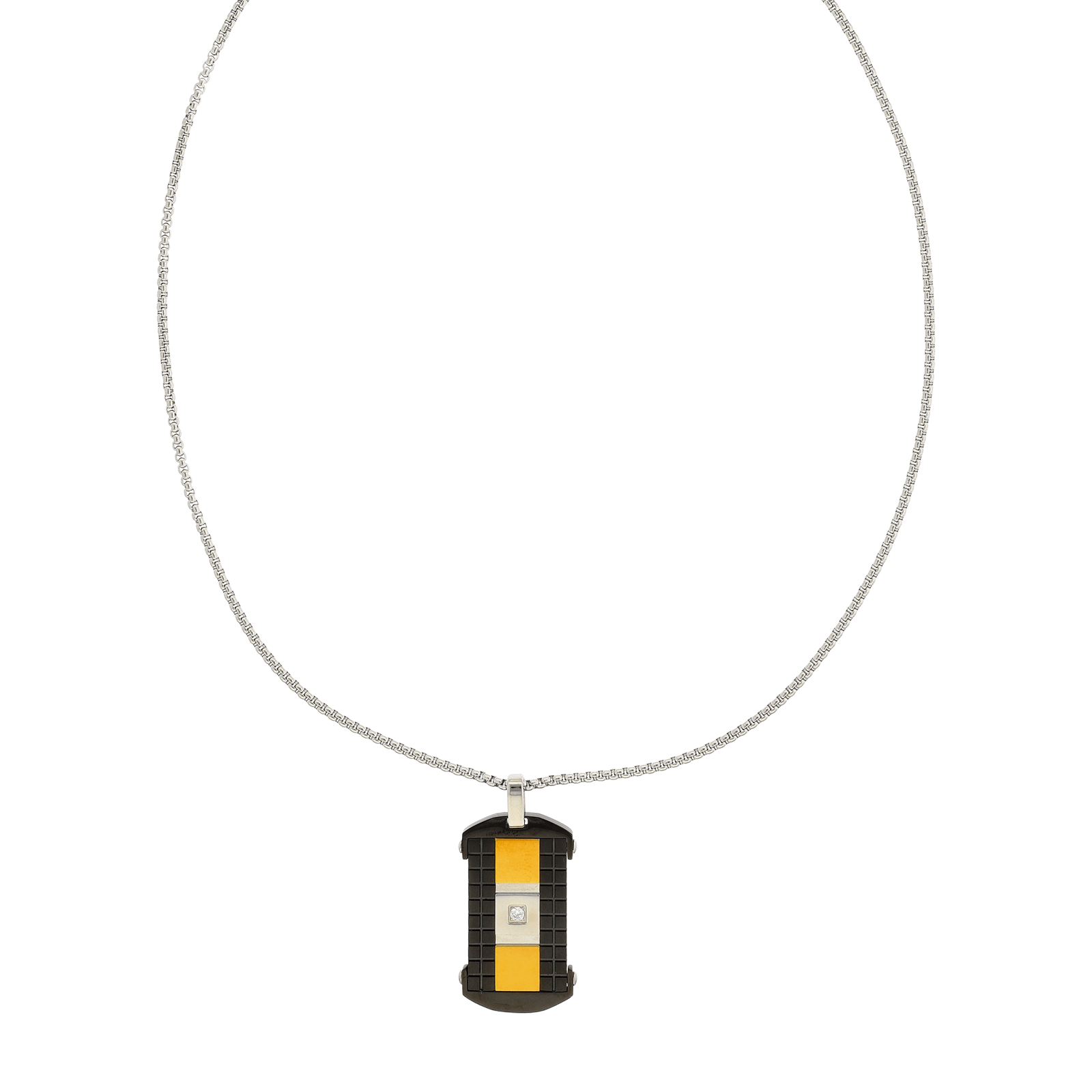 Collier Callas Acier Pendentif Plaqué Ion Plating Black et Gold 1 Zirconia Cubique 50 plus 5 centimètres