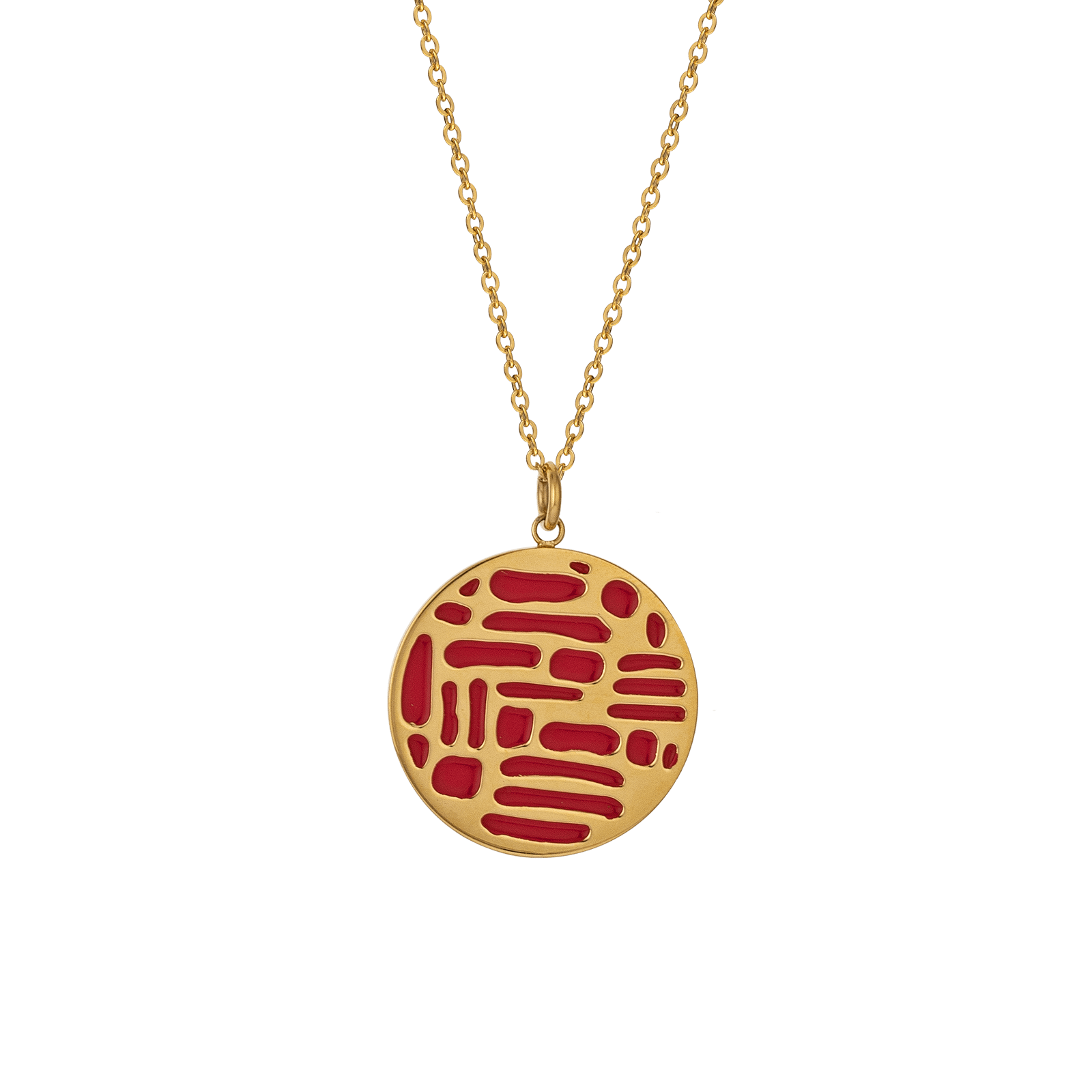collier acier femme coll callas acier pendentif motif rond émail rouge 42+3 mm doré