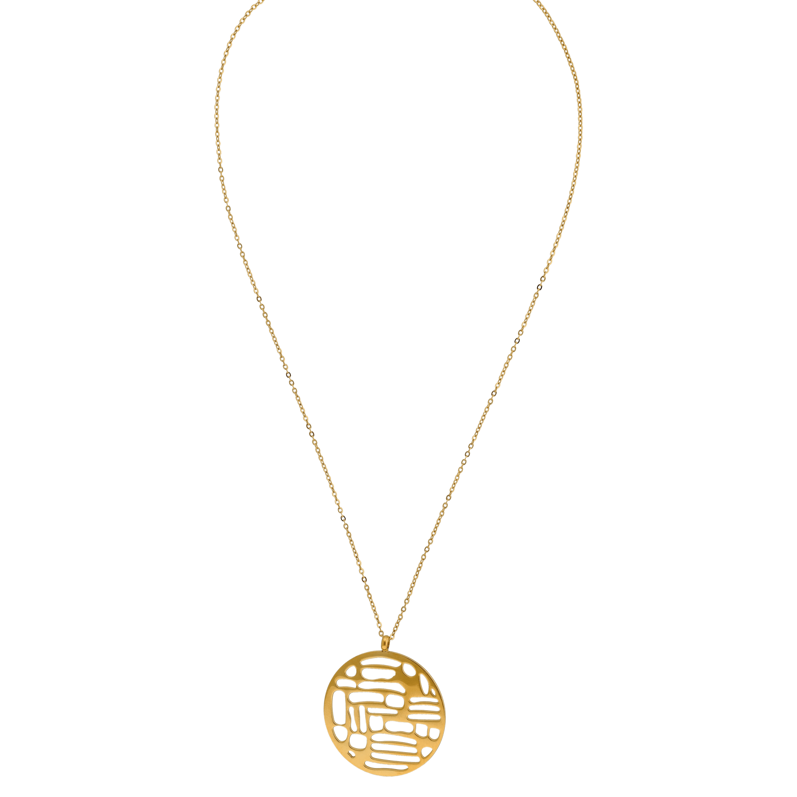 Collier Callas en acier doré avec pendentif médaille ajourée fantaisie