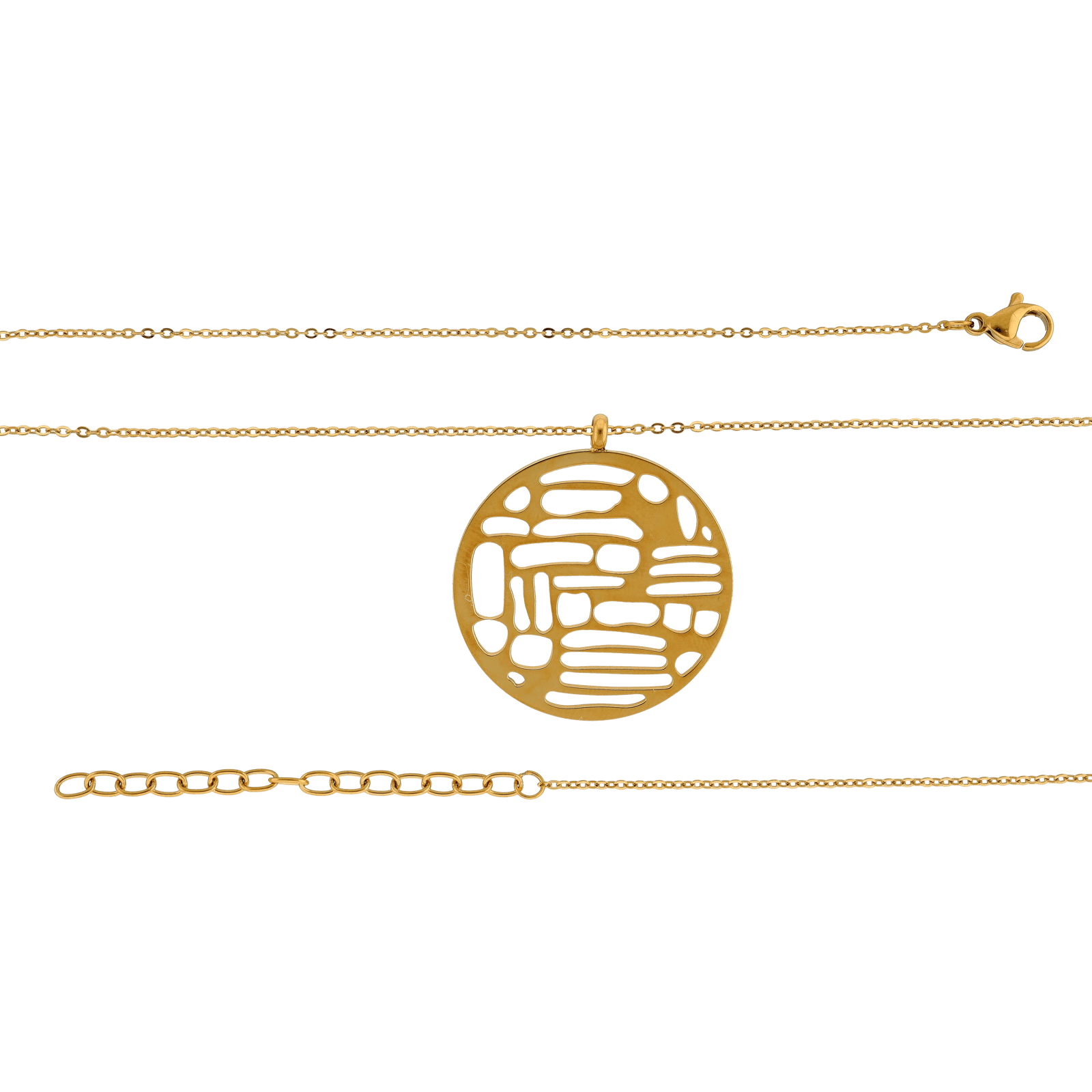 Collier Callas en acier doré avec pendentif médaille ajourée fantaisie