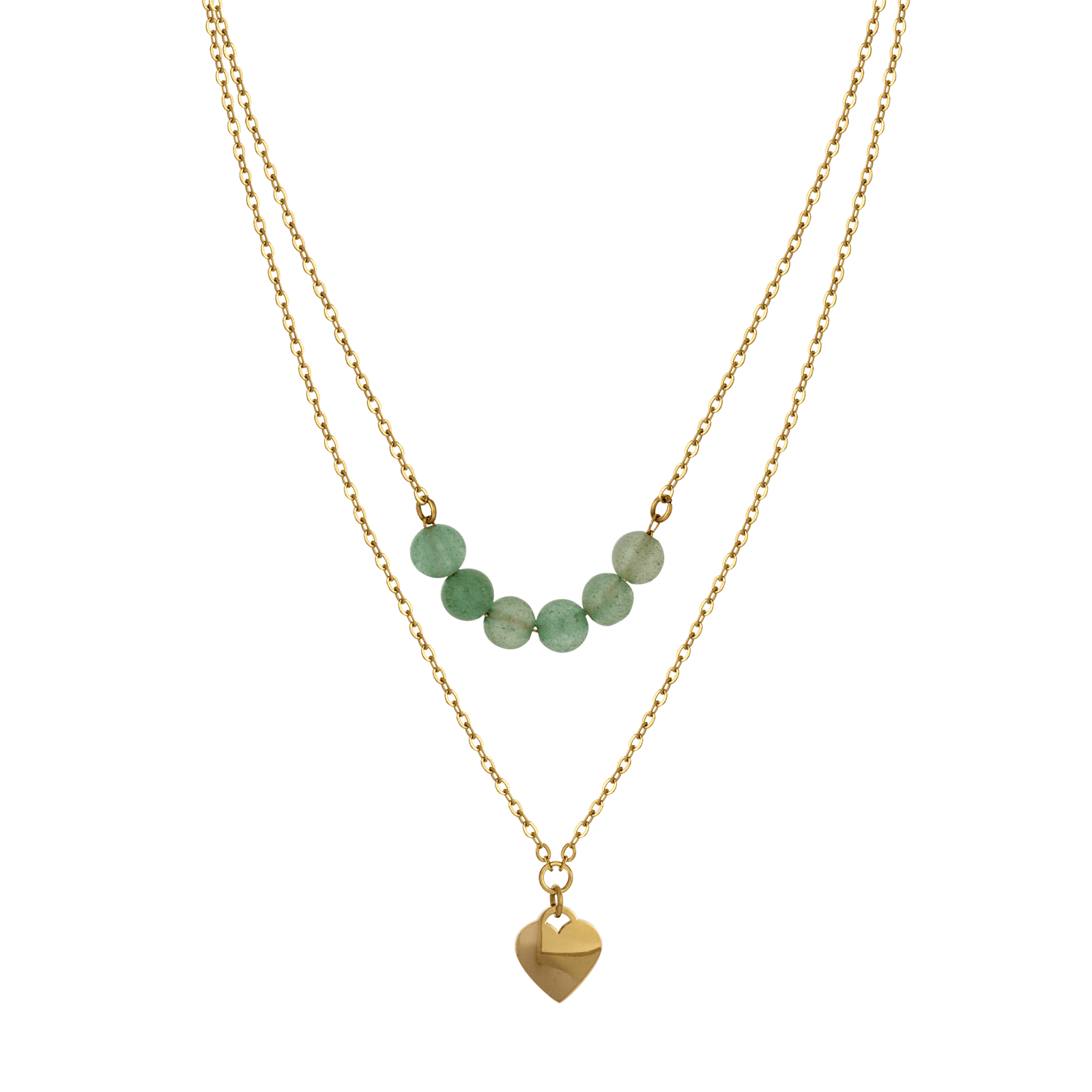 collier callas acier femme collcallas ipg aventurine et coeur 42+3 mm