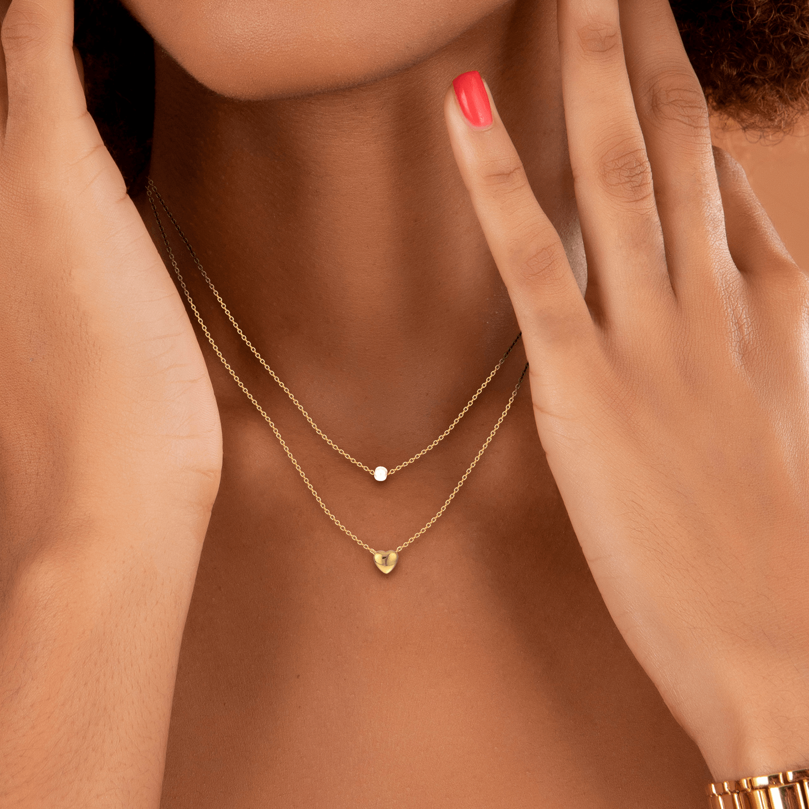 Collier acier jaune double rangs perle synthétique et cœur