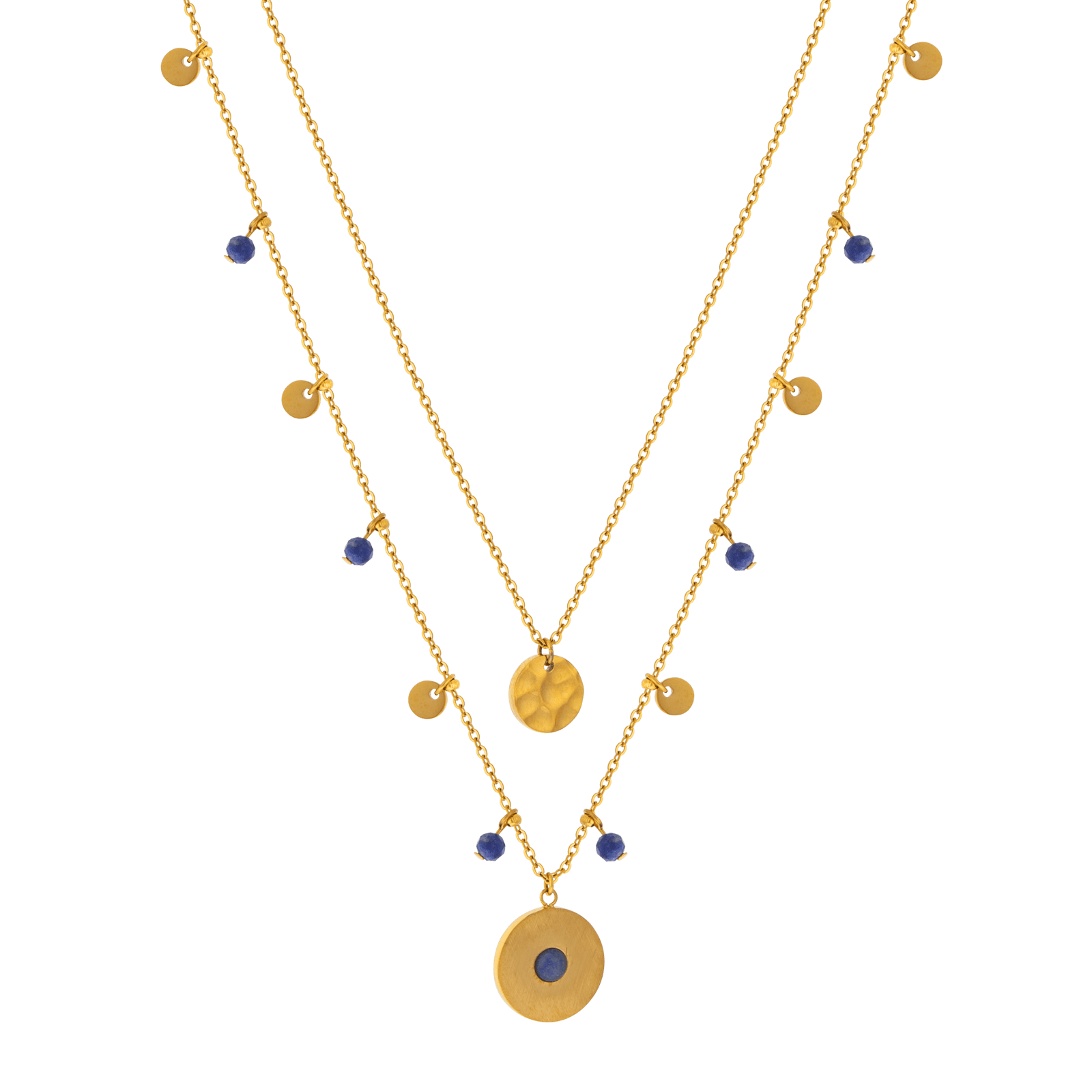 collier acier femme callas acier double chaîne aventurine bleue 38+5 mm acier doré