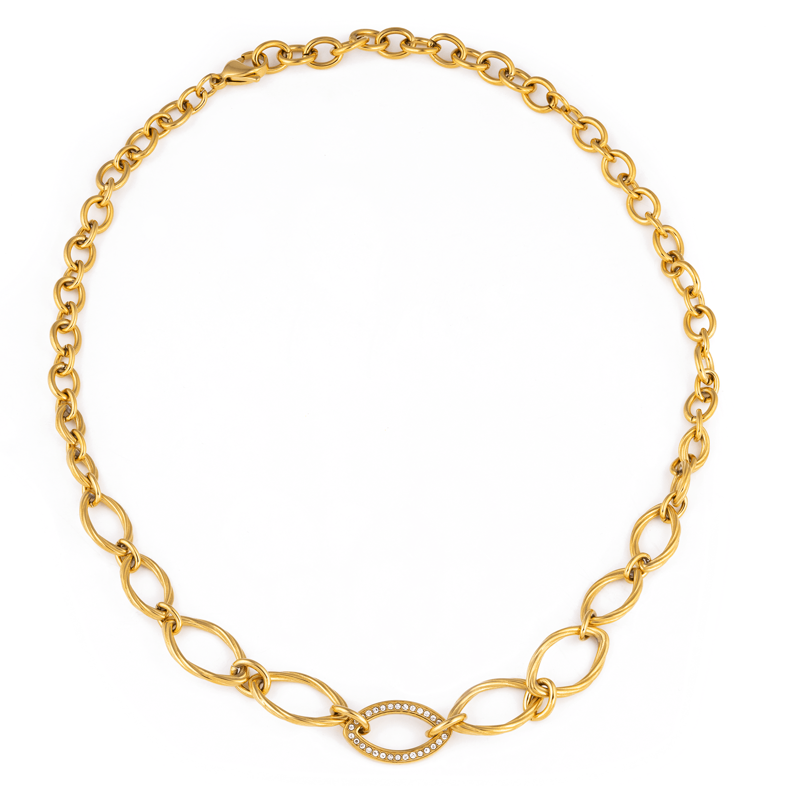 Collier Callas Acier doré Centre maille fantaisie plus 1 sertie Zirconia Cubique 39 plus 7 centimètres