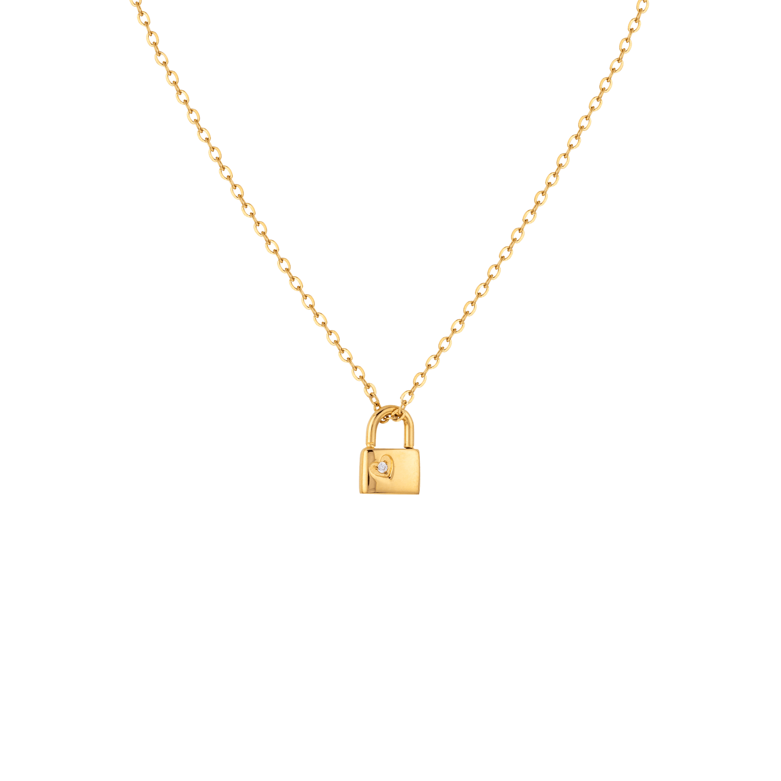 collier acier femme callas avec pendentif cadenas et oxyde de zirconium 42+3cm acier doré