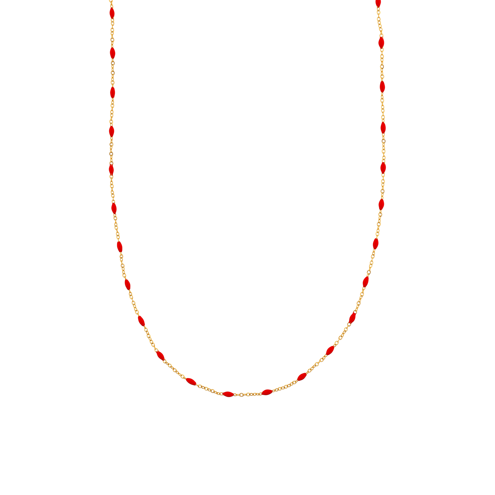 collier callas acier doré boules époxy rouges 42 plus 4 mm