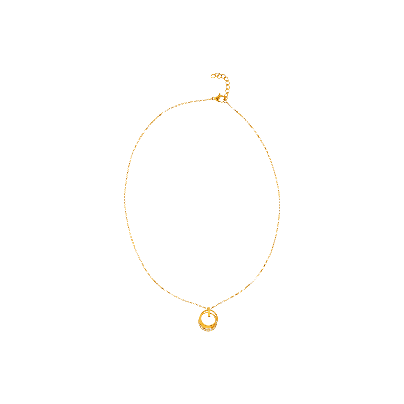 collier callas acier pendentif 2 cercles lisse et oxyde de zirconium 42 plus 3 mm doré