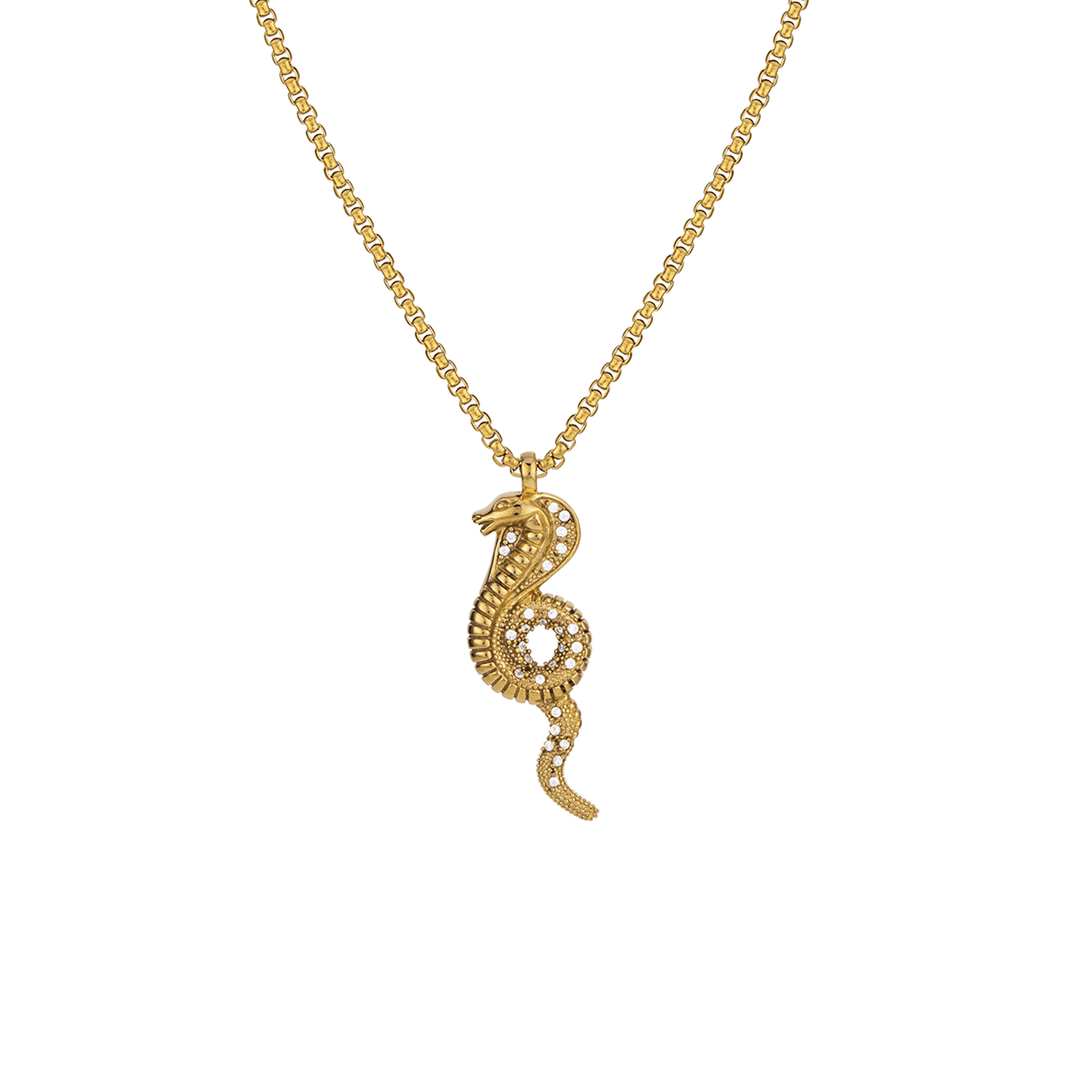 collier homme callas acier pendentif cobra sertie oxyde de zirconium 60+5 mm acier doré