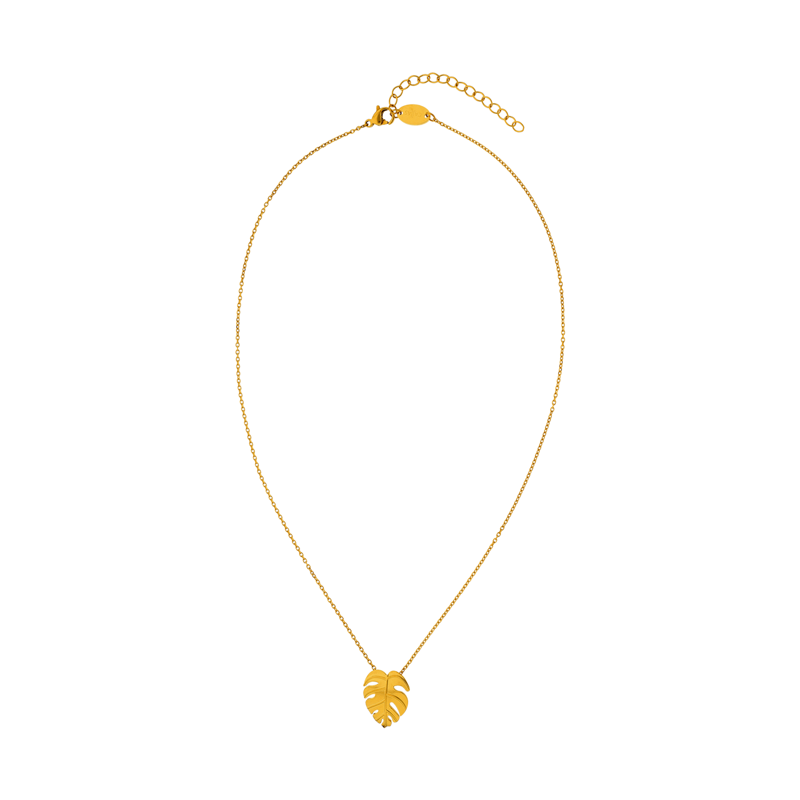 Collier Callas en acier doré avec pendentif feuille, 40 cm avec rallonge de 5 cm
