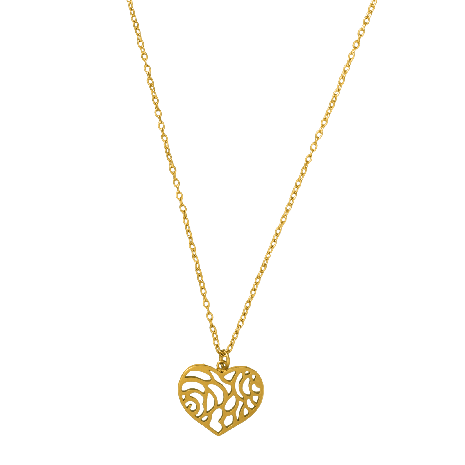 collier acier femme callas pendentif coeur ajouré 45+5 mm acier doré