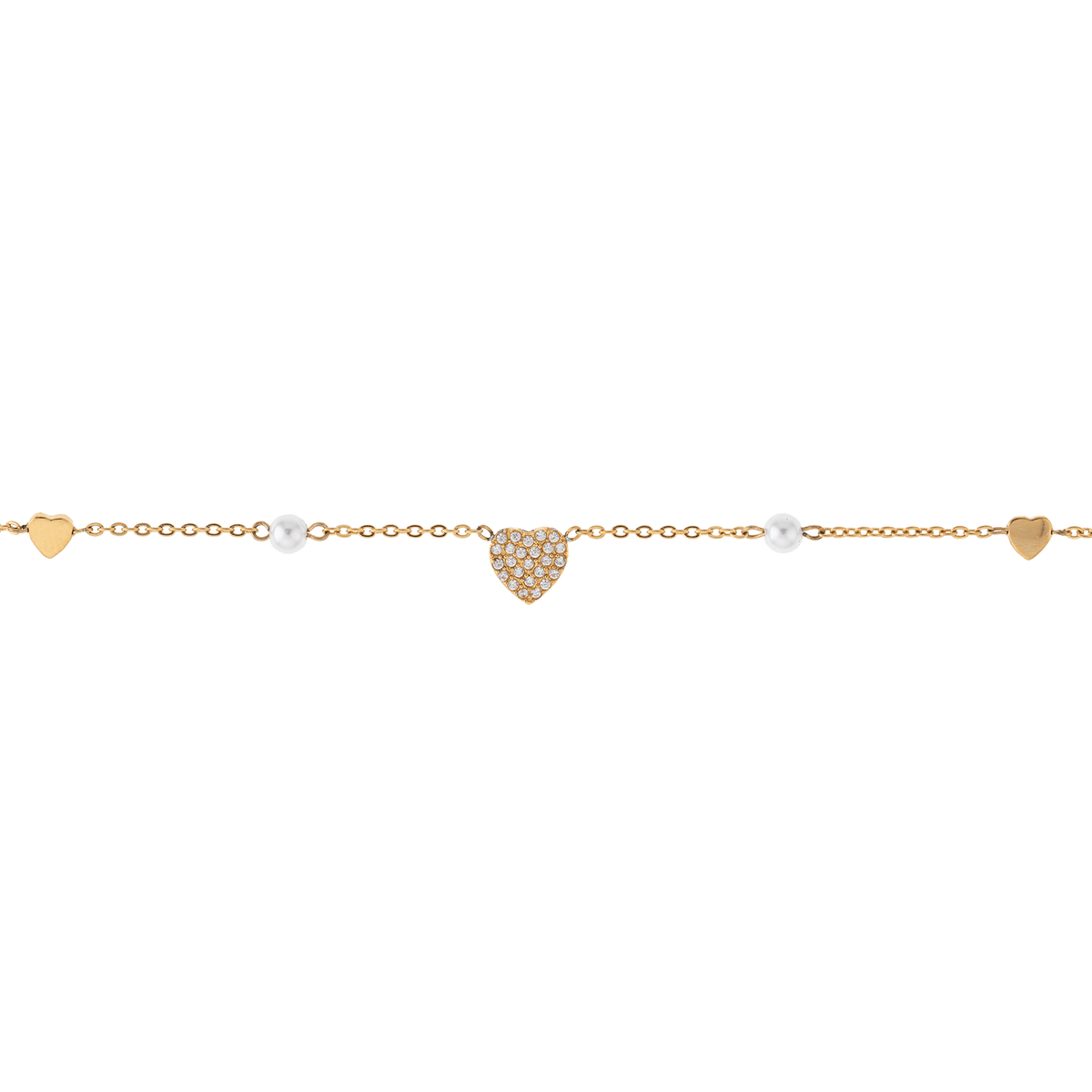 Collier Acier Jaune Perle Synthétique 4mm Cœur Zirconium 18mm  40  à 45cm