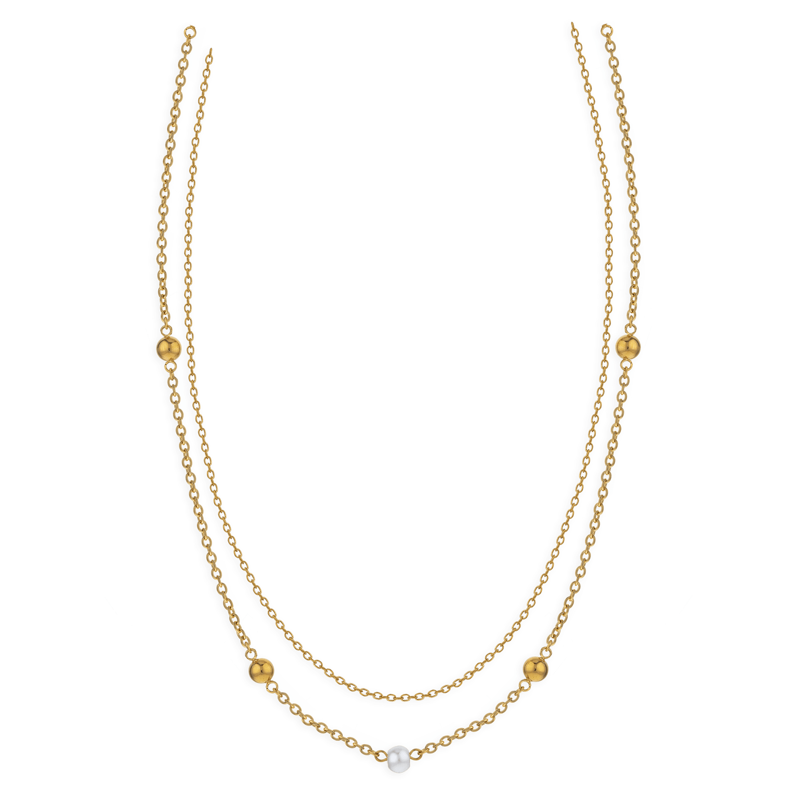 collier callas acier doré 2 chaînes centre oxyde de zirconium 4 boules 40 plus 5 mm