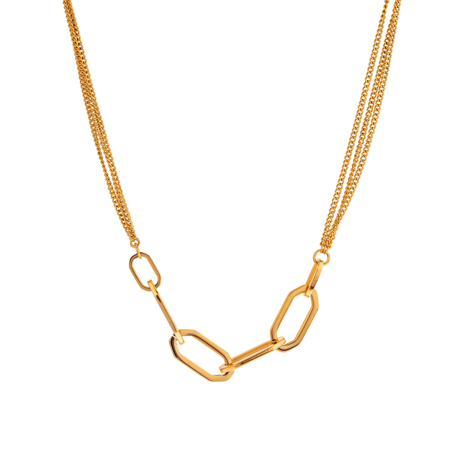 Collier Callas Acier doré Triple Chaîne gourmette