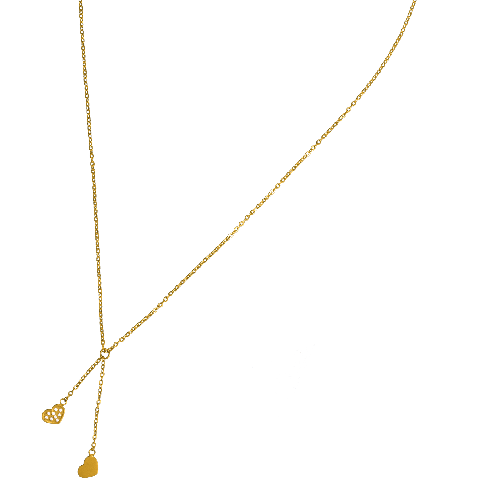 collier callas acier doré 2 coeurs lisse et oxyde de zirconium 40 plus 5 mm