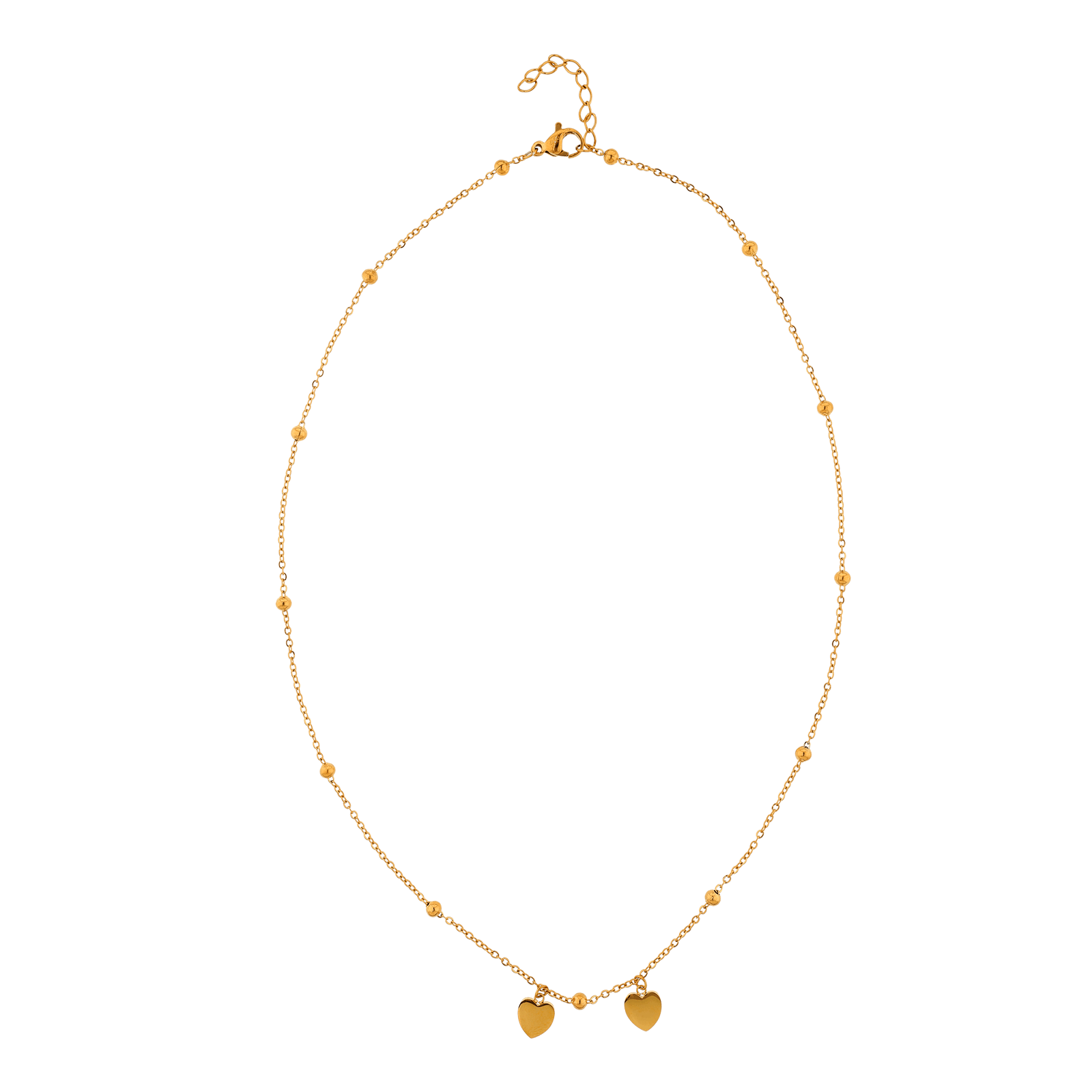 Collier Chaîne Boules 3mm Cœurs 7.5mm 42A45cm Acier Jaune