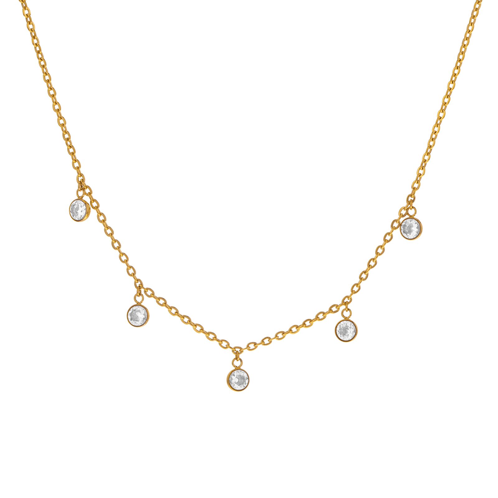 Collier Callas Acier doré 5 Breloques Oxyde de Zirconium 40 plus 5 centimètres