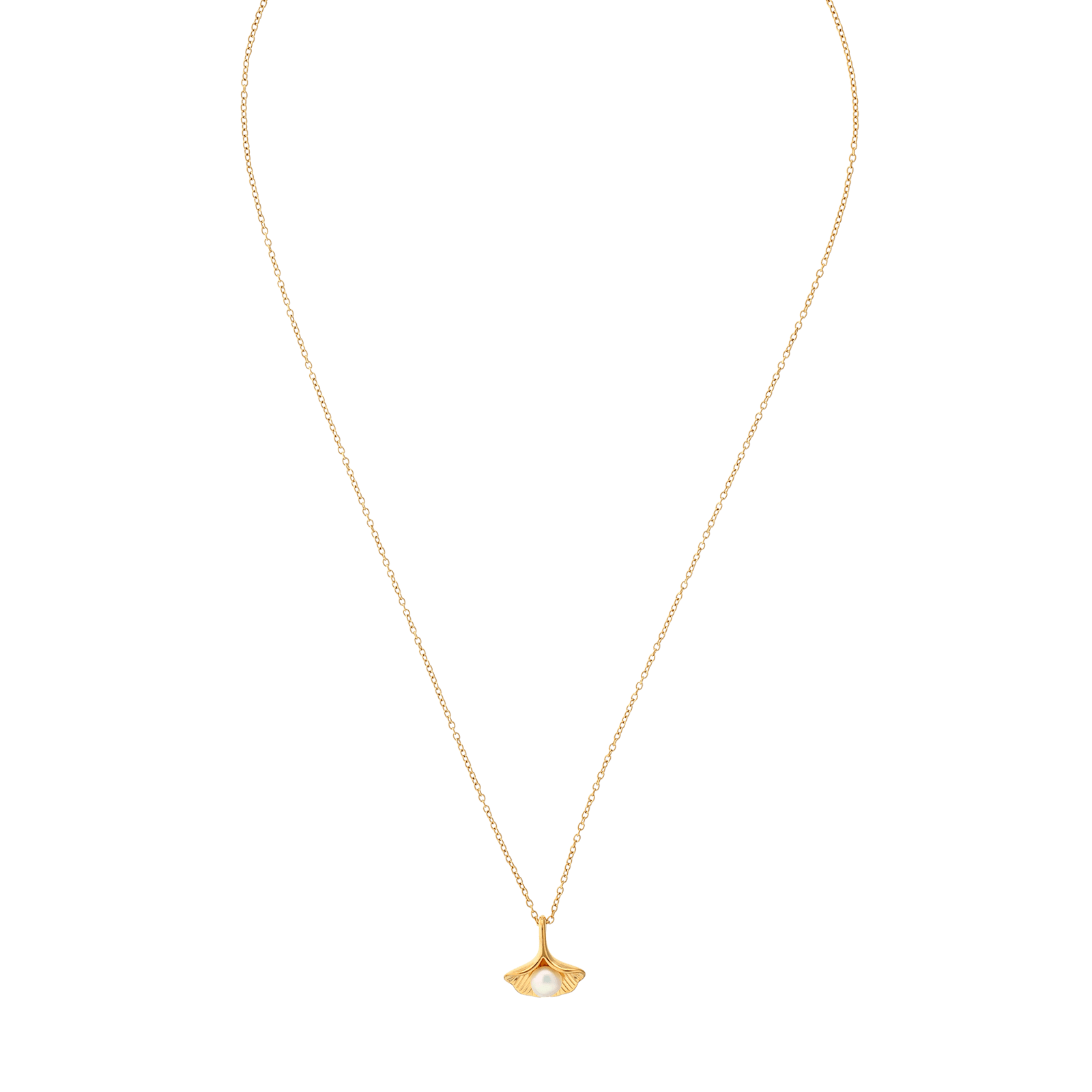 Collier Callas Acier doré Pendentif pétale de fleur et perle 45 plus 5 centimètres tag