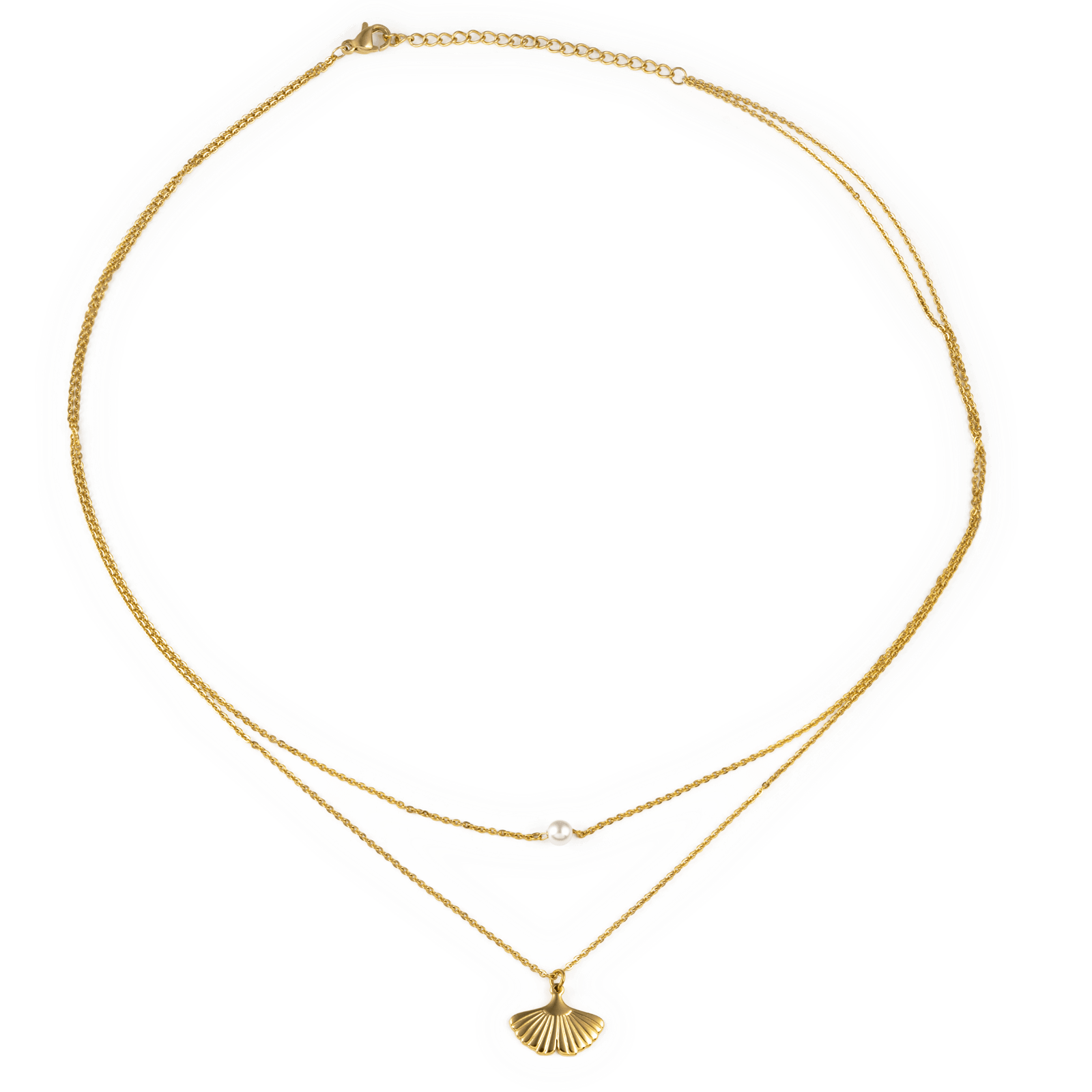 Collier Callas double chaîne perle pendentif queue sirène 40 plus 5 centimètres
