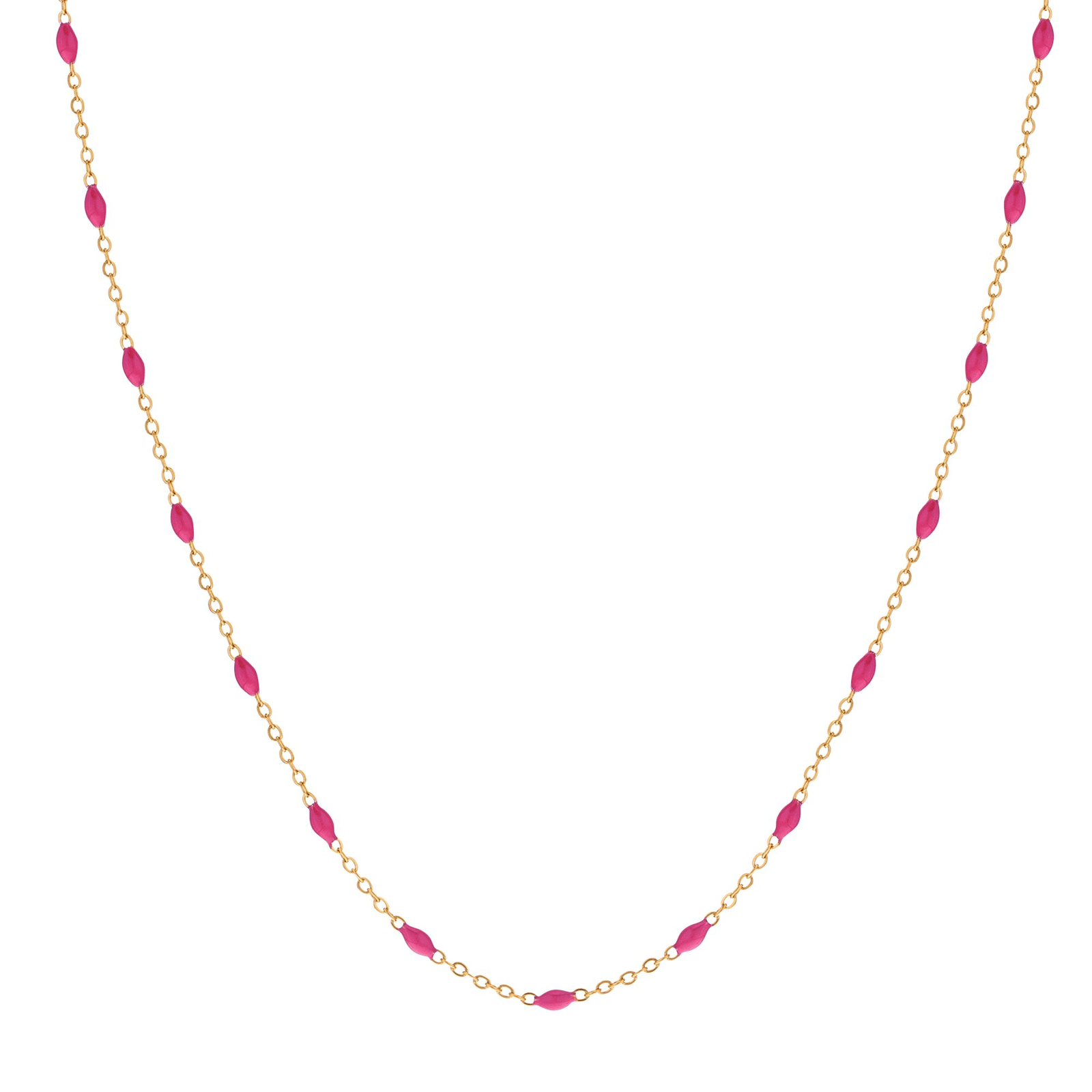Collier Email Fushia 2mm 42A45cm Acier Jaune
