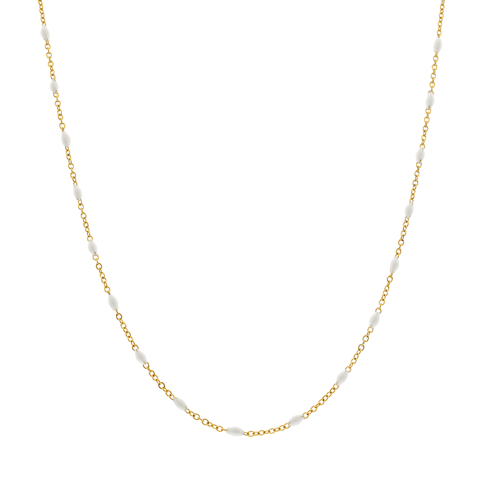 Collier Acier Jaune Olives Email Blanc 2mm Chaîne 1.2mm 42A45cm