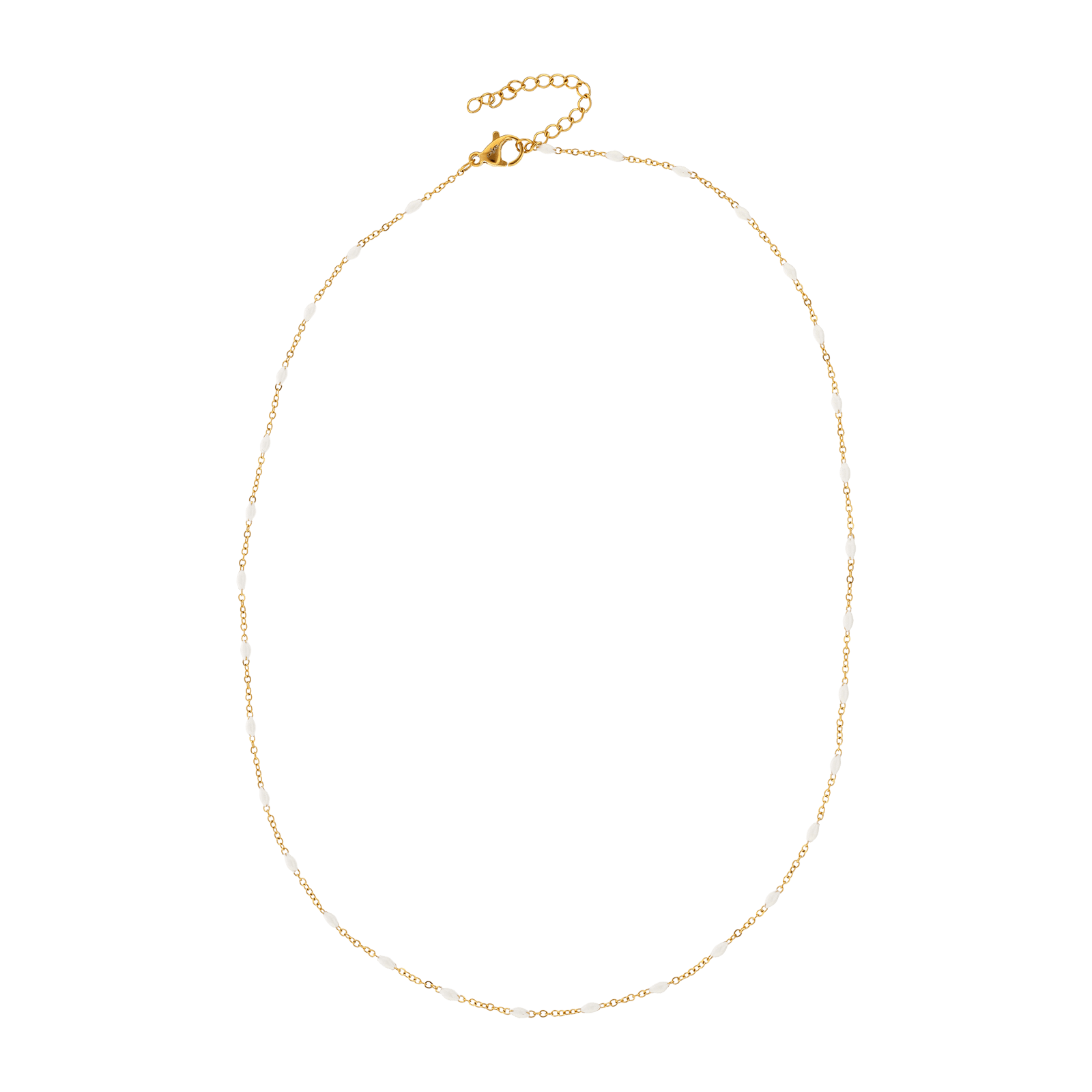 Collier Acier Jaune Olives Email Blanc 2mm Chaîne 1.2mm 42A45cm