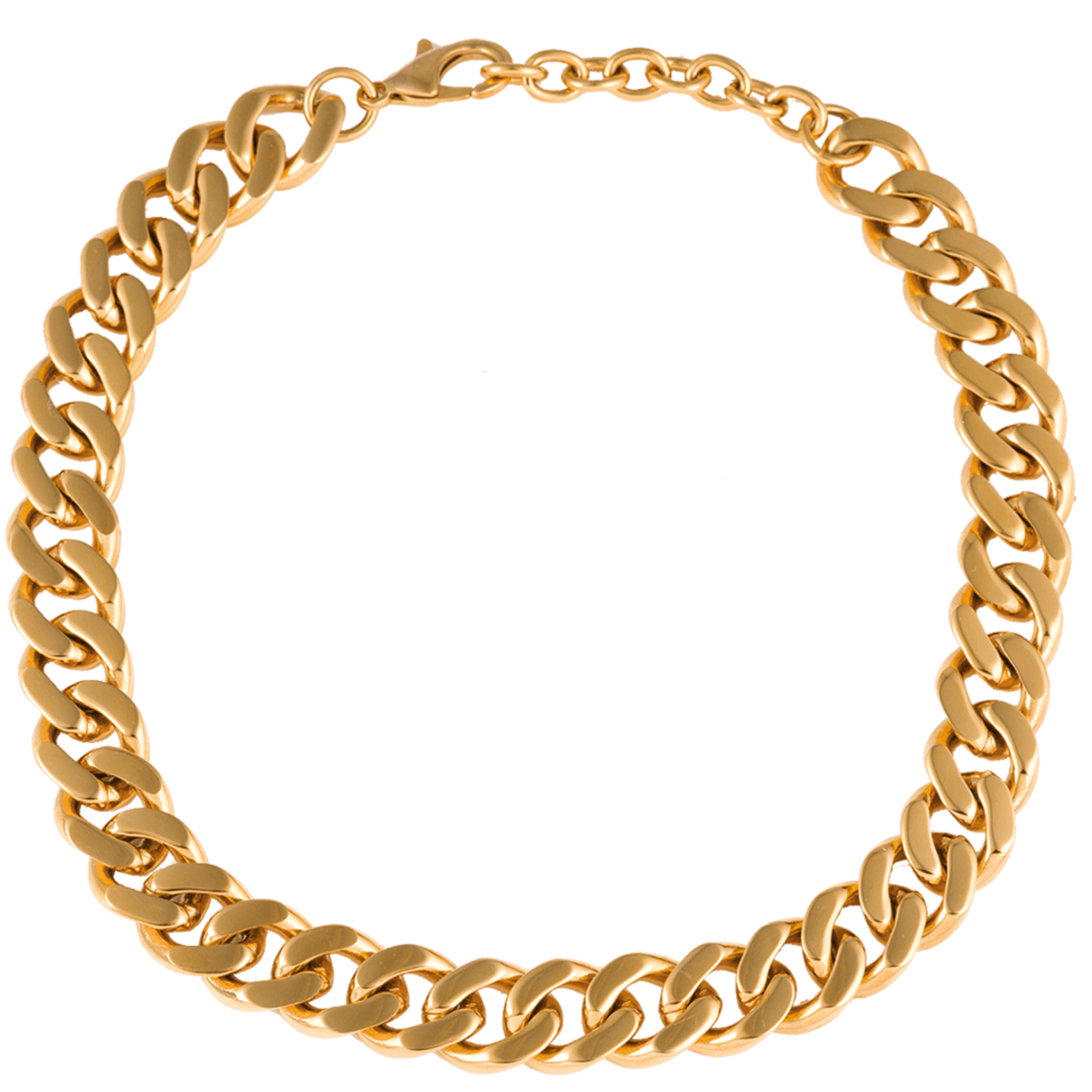 Collier Acier doré maille Gourmette Diamanté largeur 15 millimètres 40 plus 5 centimètres
